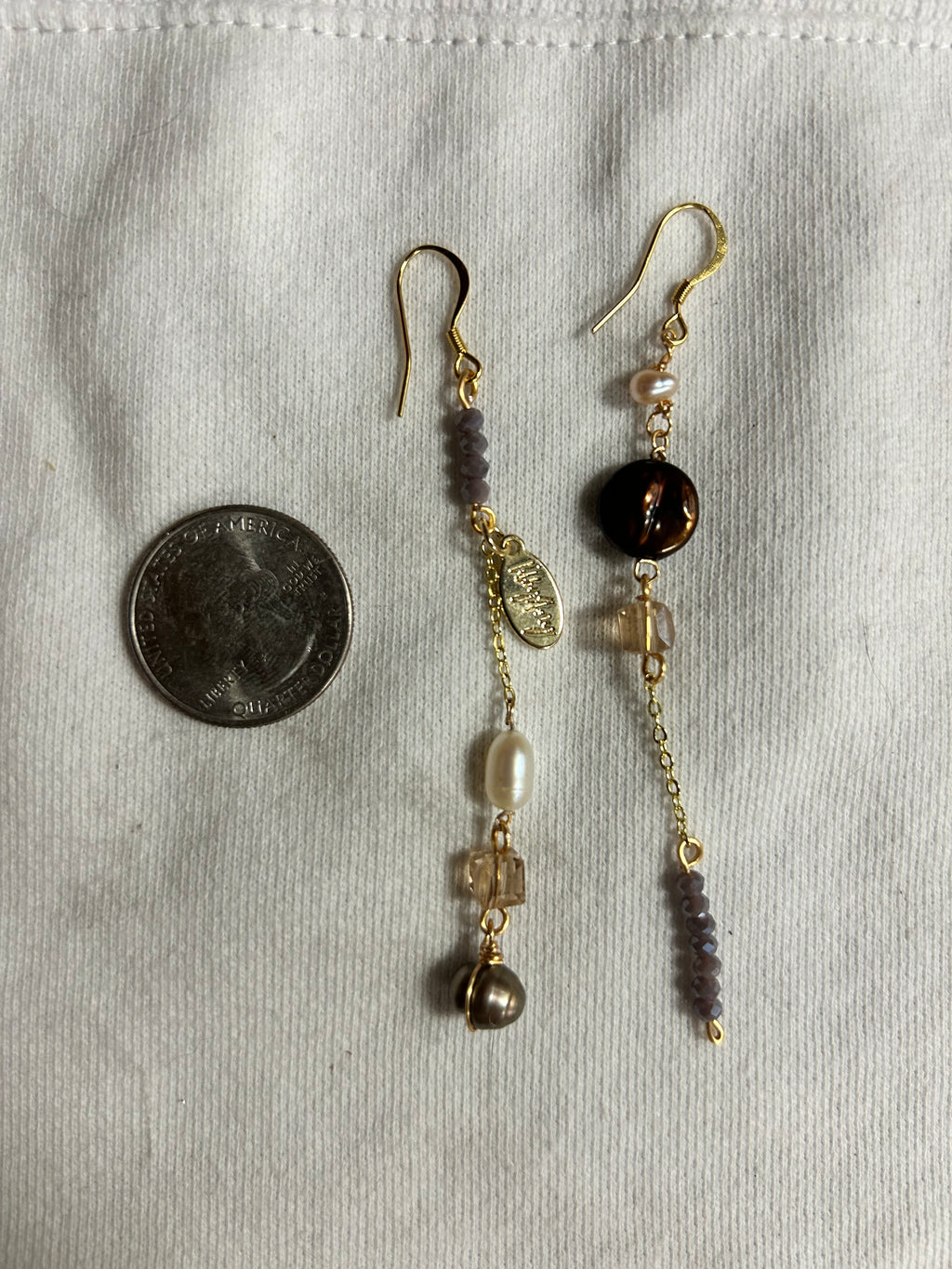 OOAK Pearl & Glass Mismatch Long Earrings