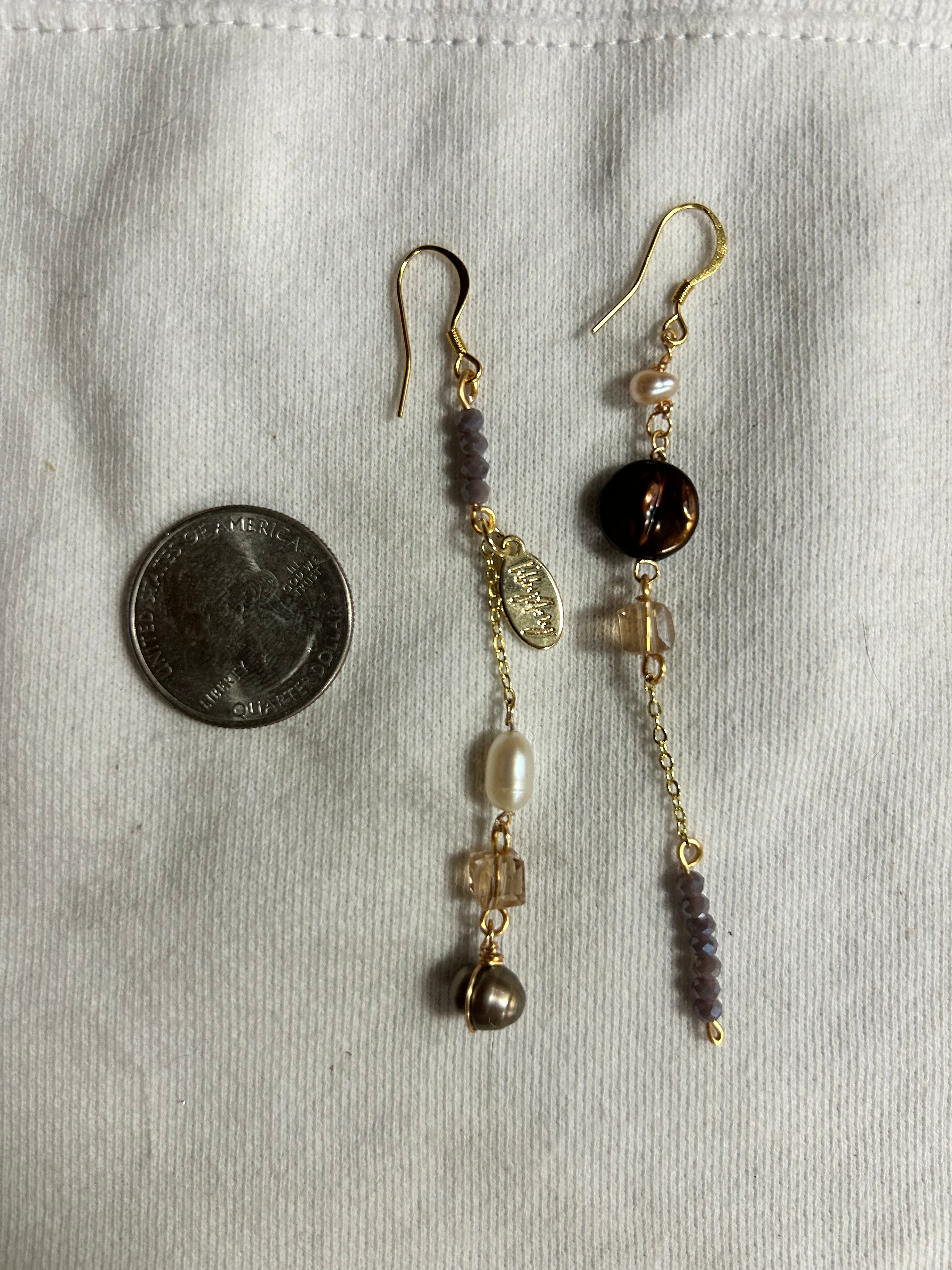 OOAK Pearl & Glass Mismatch Long Earrings