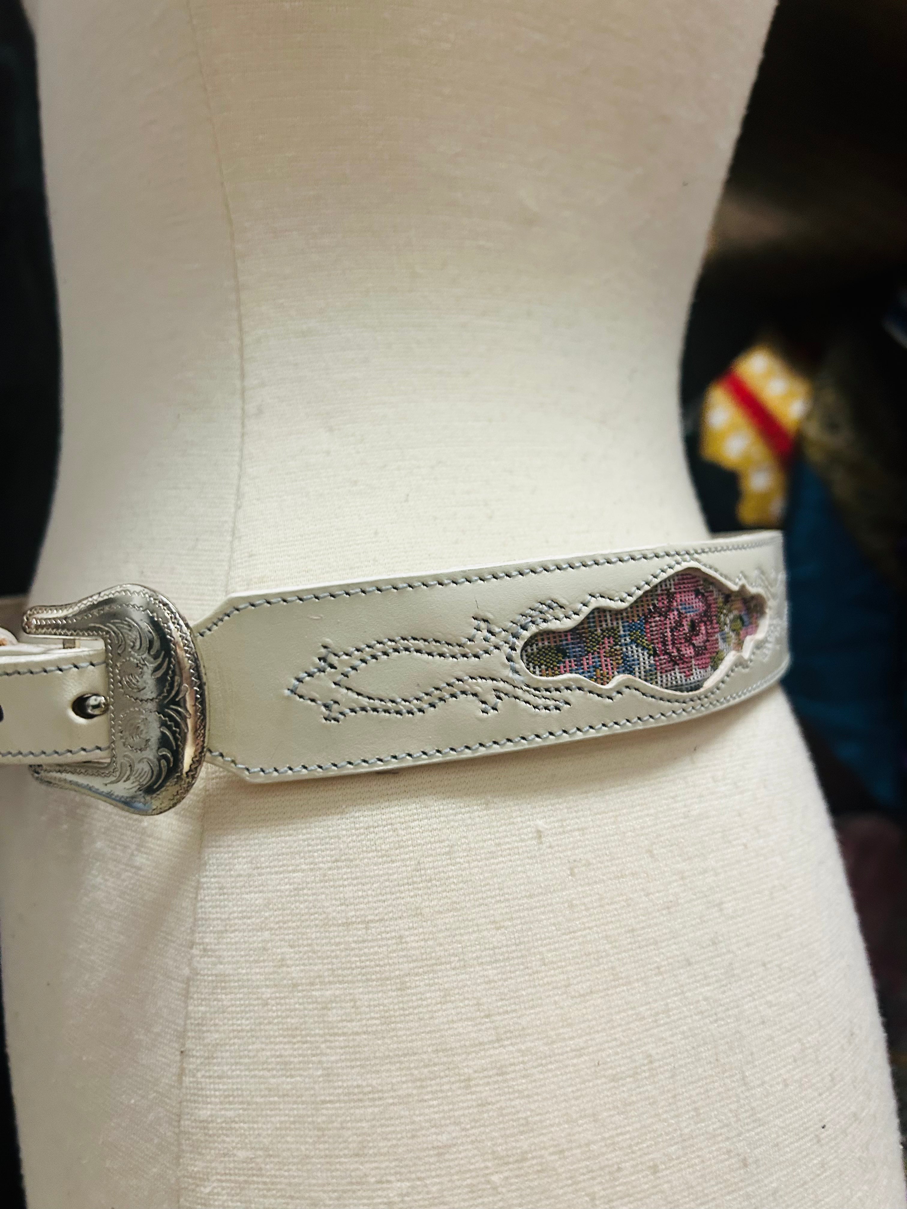 OOAK Vintage Leather & Tapestry Belt