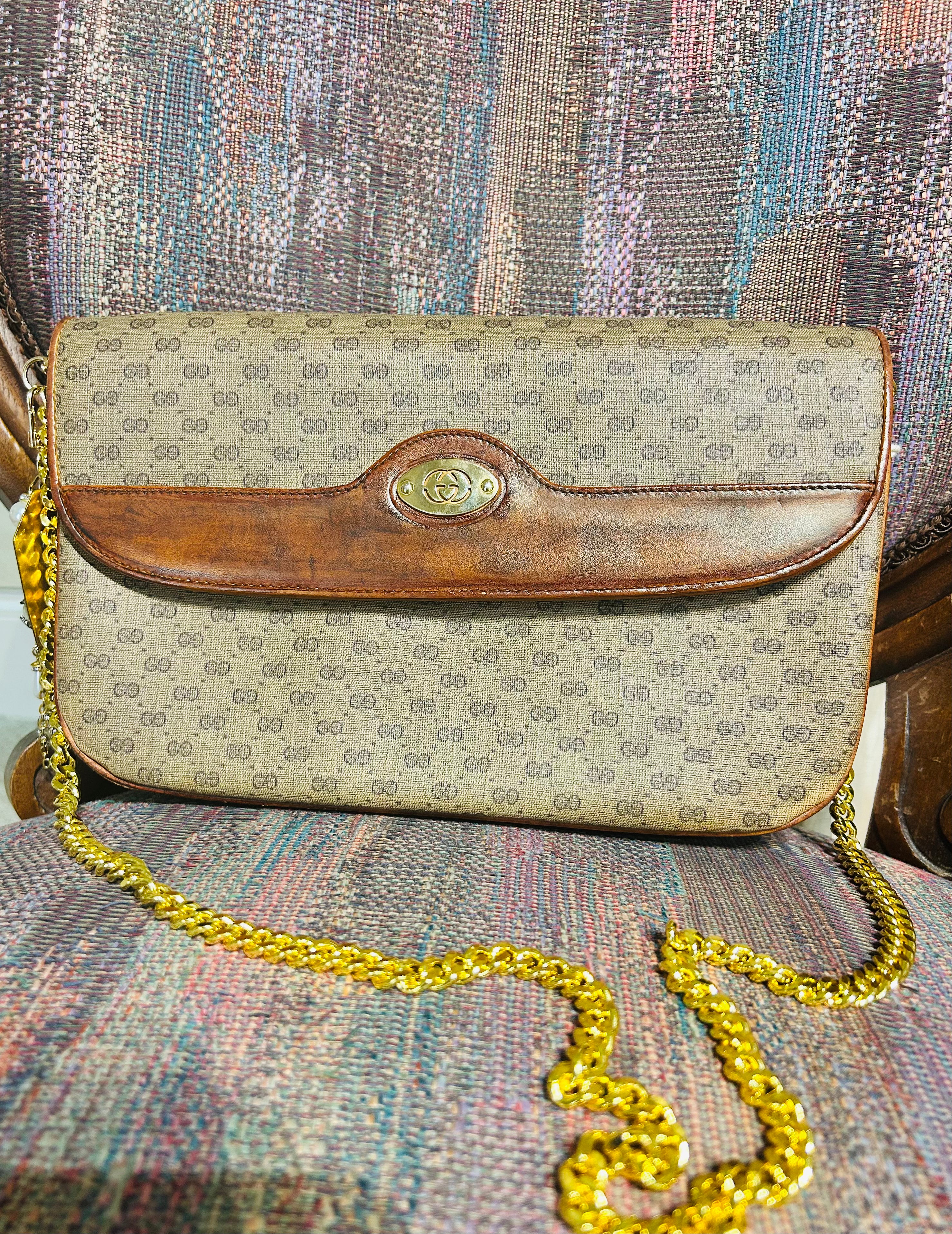 OOAK Authentic Vintage Gucci Cognac Trim convertible Clutch