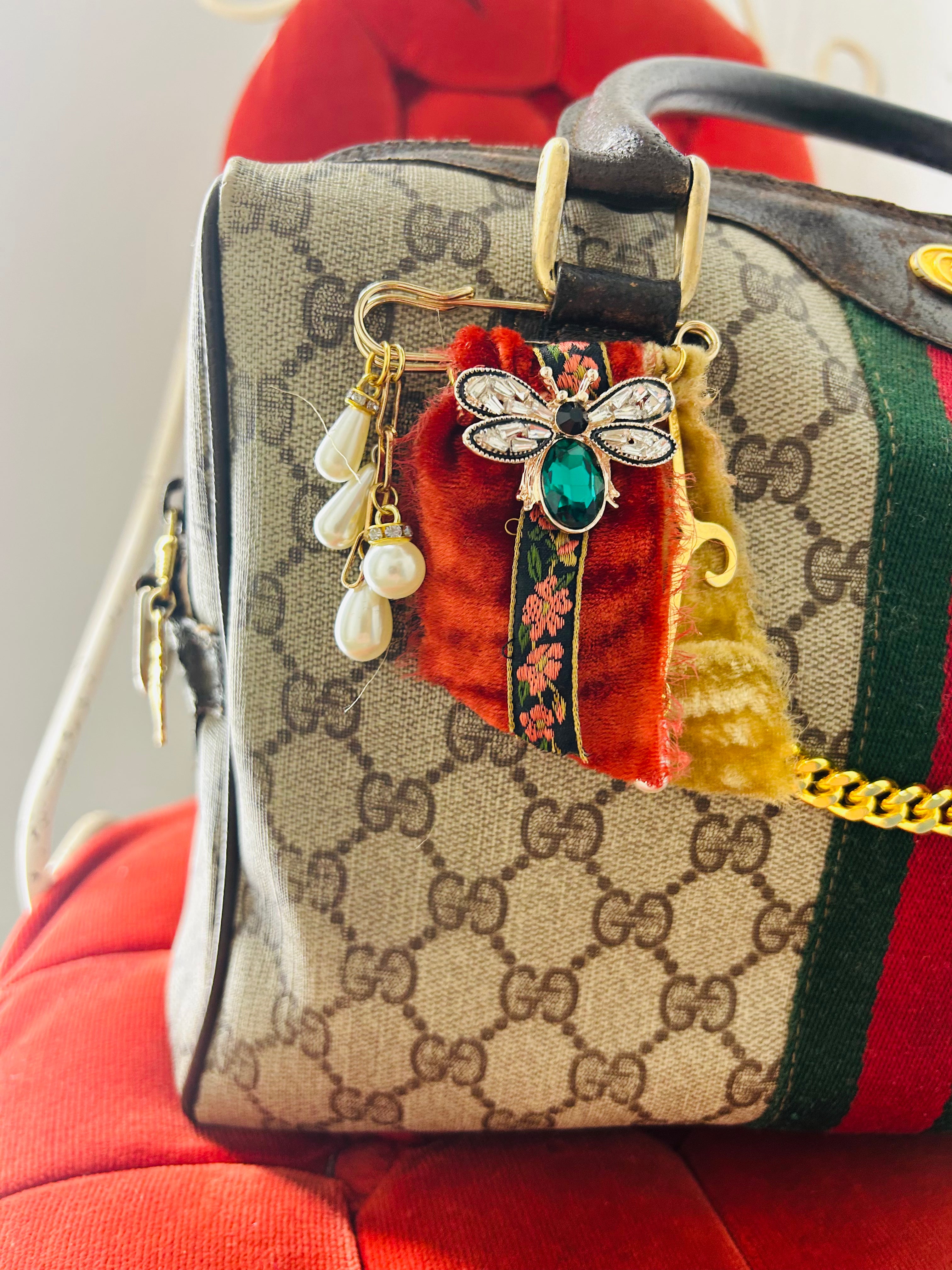 OOAK Vintage Boston Satchel with Bag Pin & Charm
