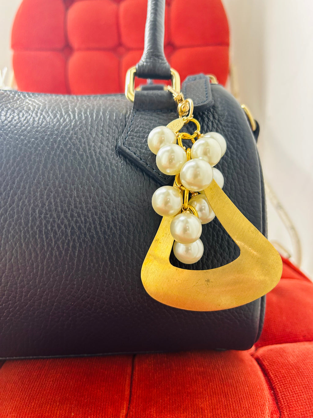 OOAK Vintage Brass & Pearls Bag Charm