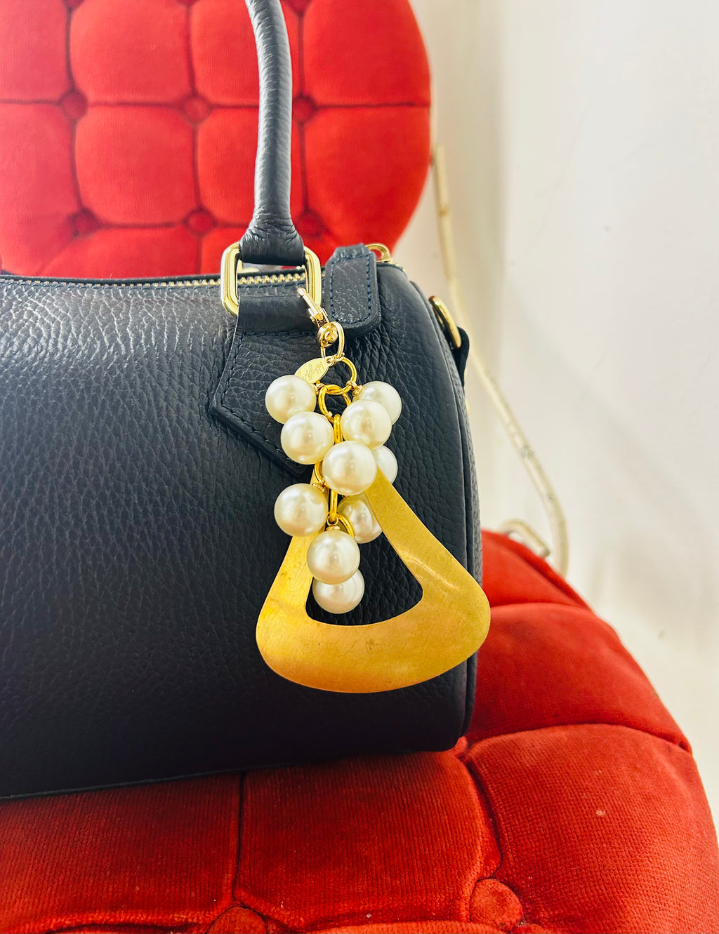 OOAK Vintage Brass & Pearls Bag Charm