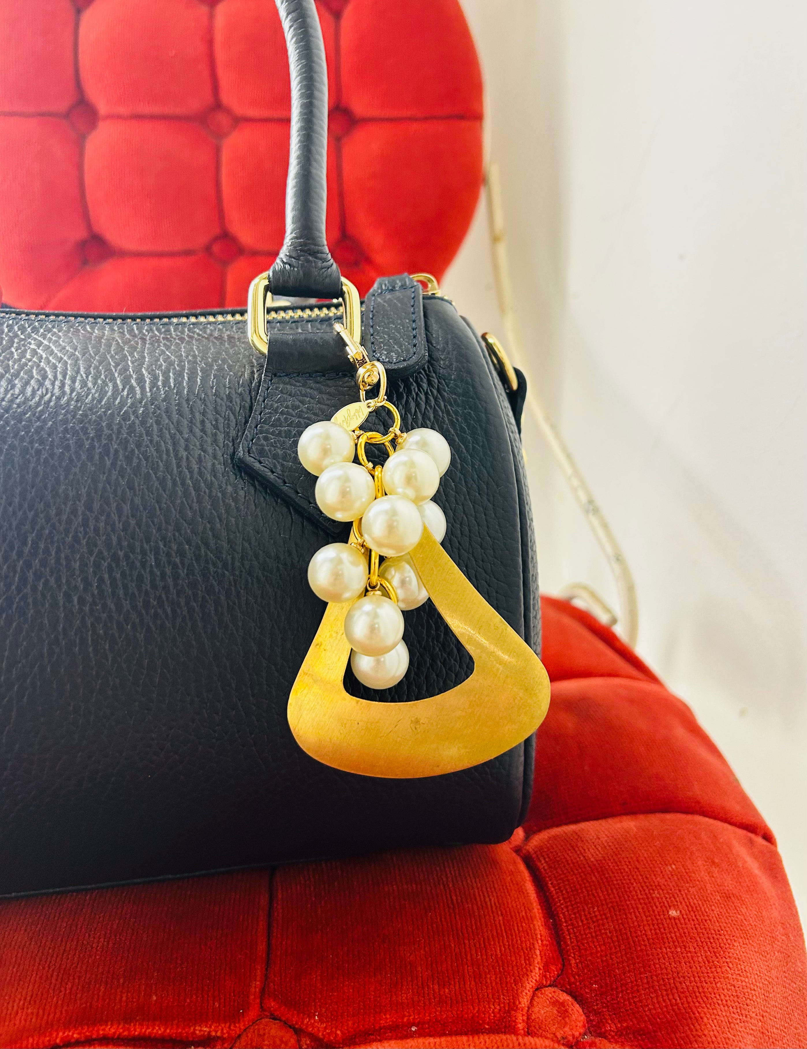 OOAK Vintage Brass & Pearls Bag Charm