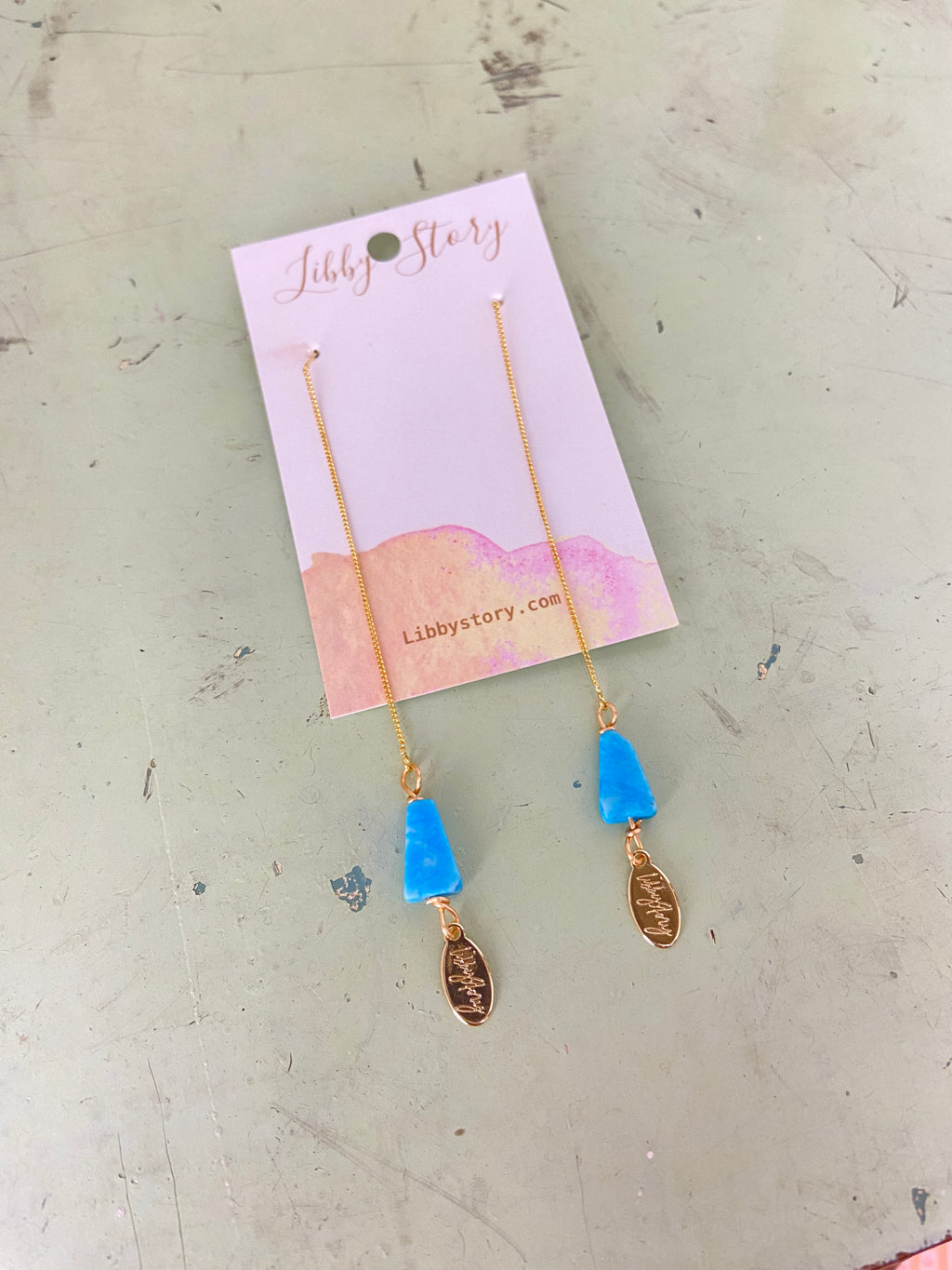 Turquoise Drop Threader Earrings
