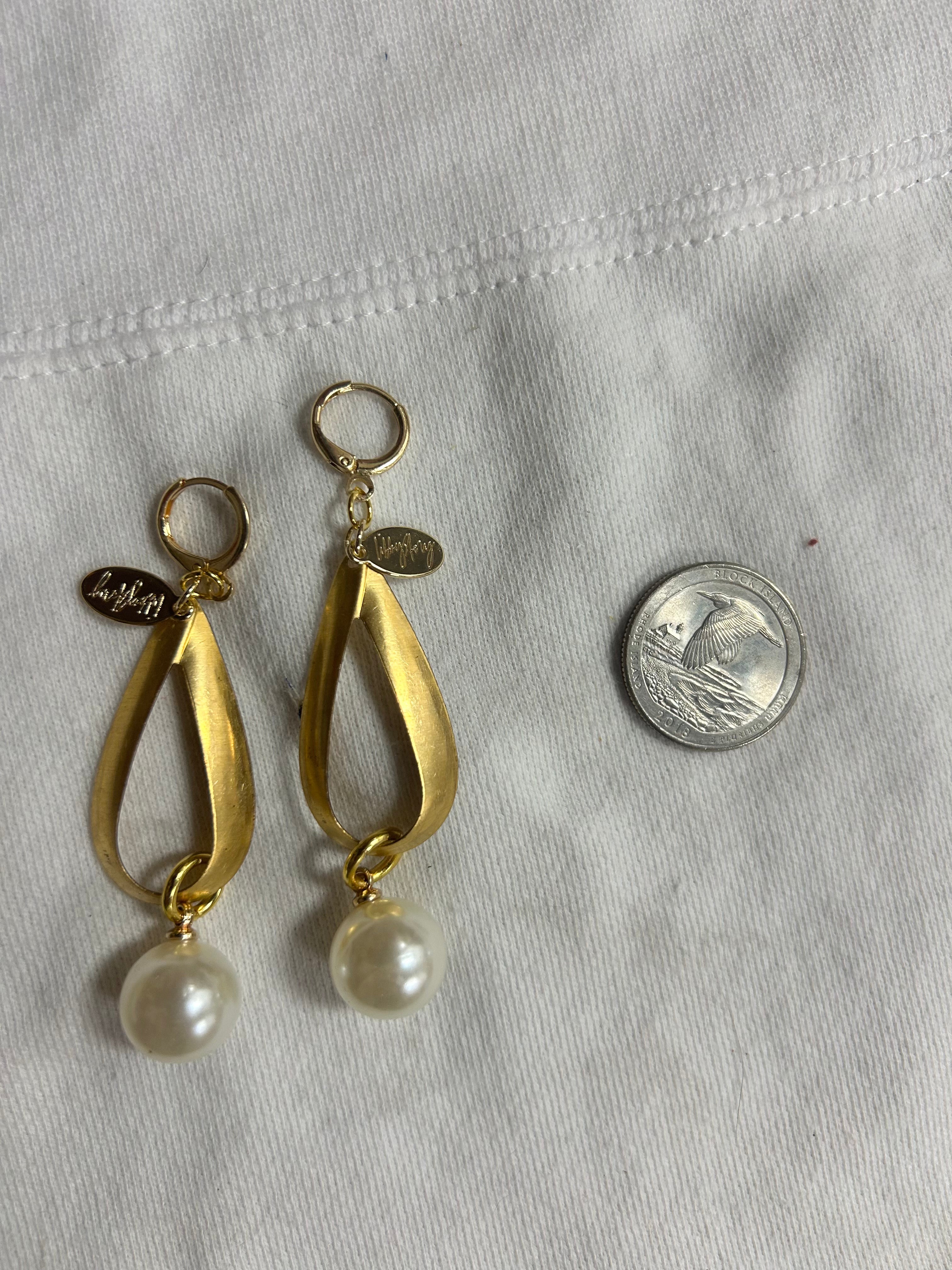 Handmade Glass Pearl & Vintage Brass Earrings