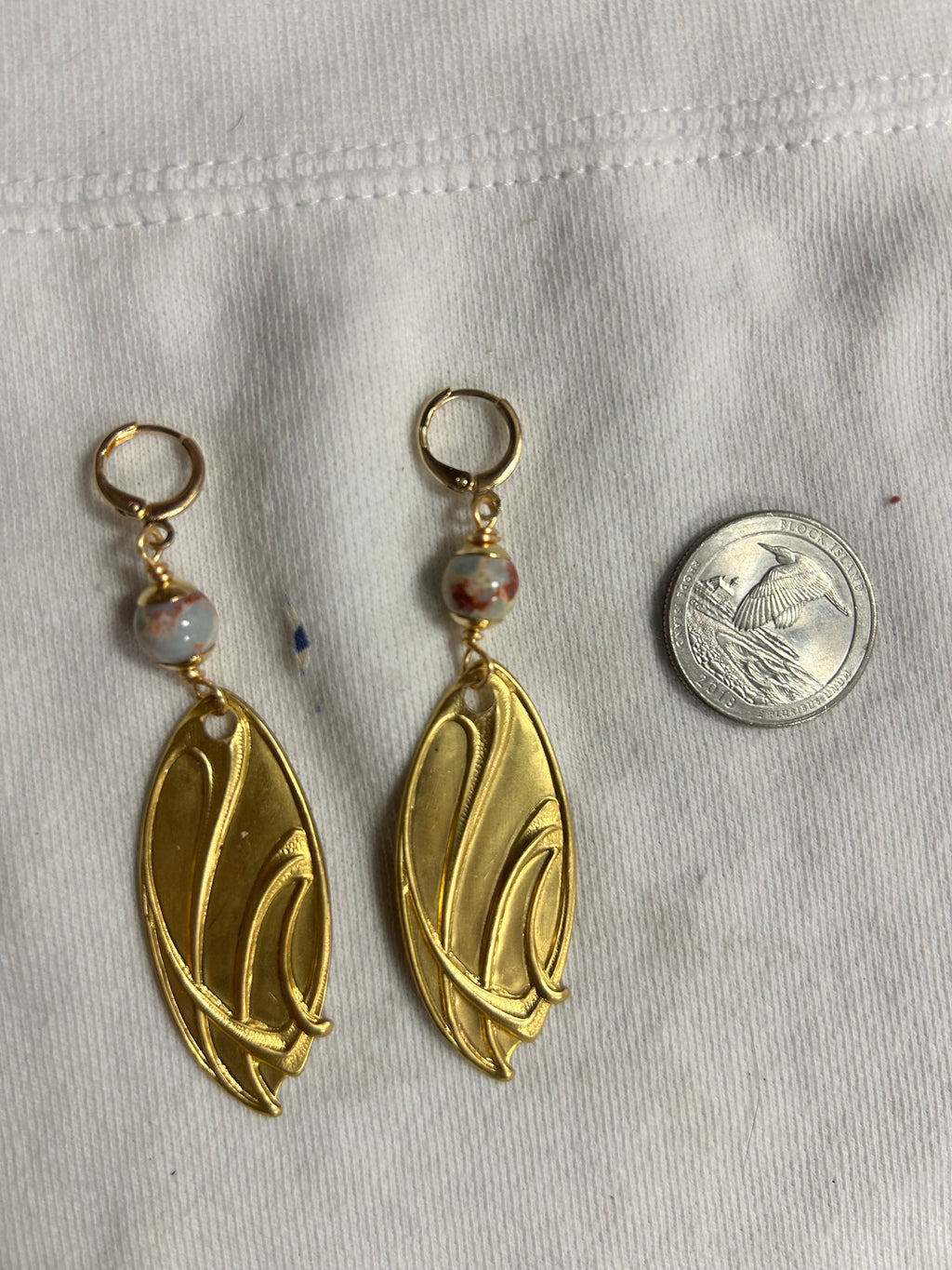 OOAK Jasper & Vintage Brass Stamping Earrings