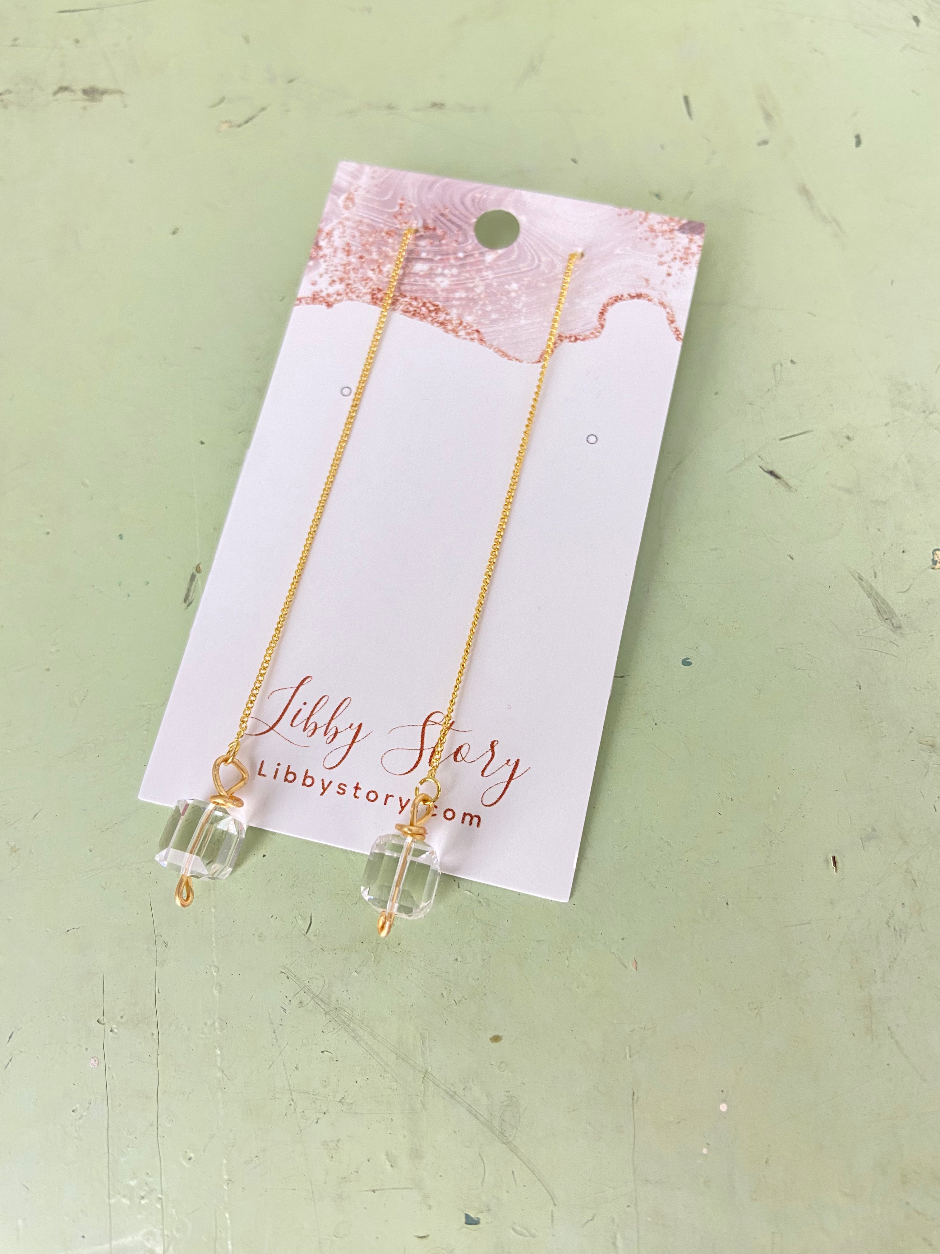 Crystal Cube Threader Earring