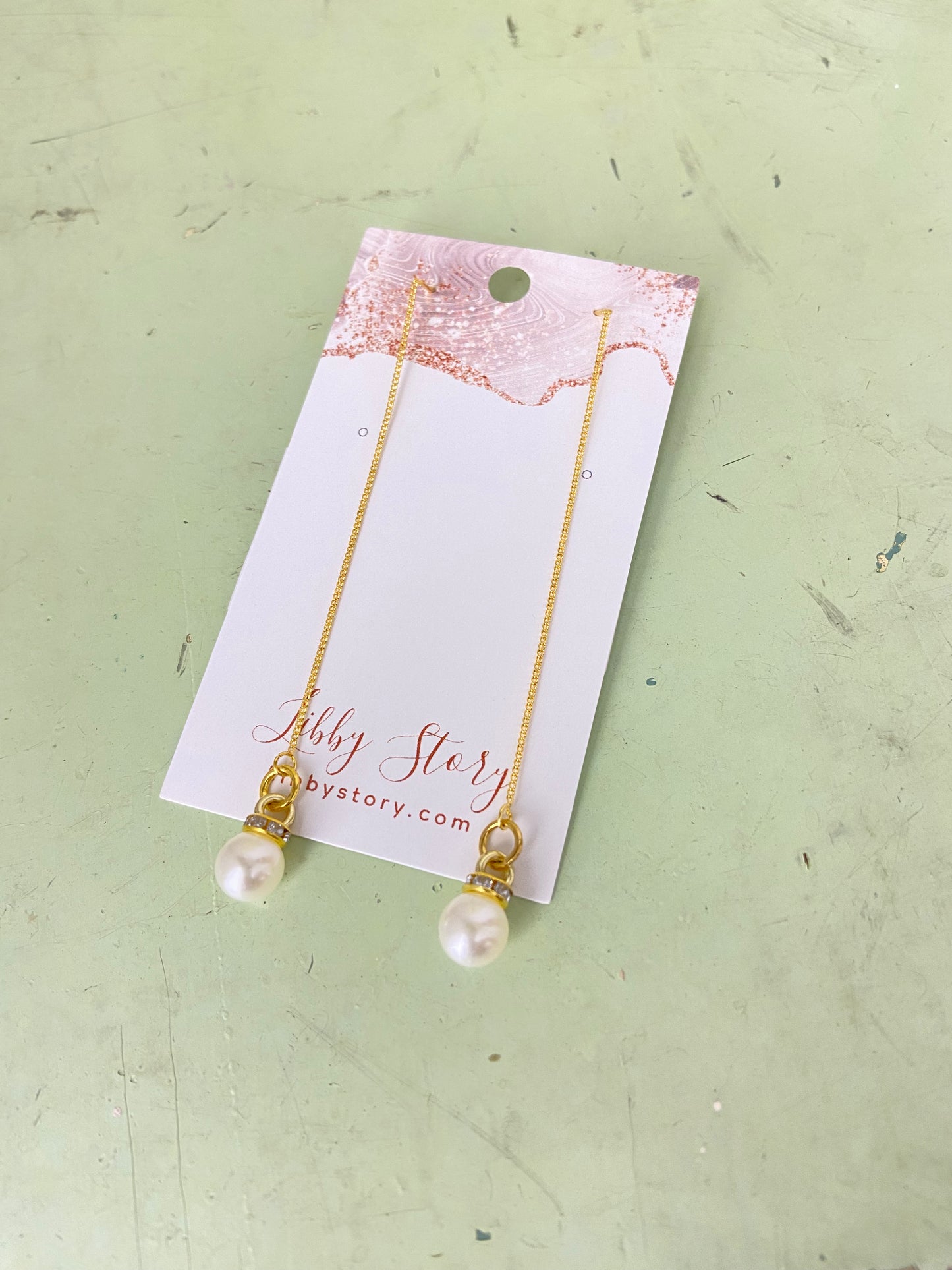 Rhinestone Pearl Threader Earrings