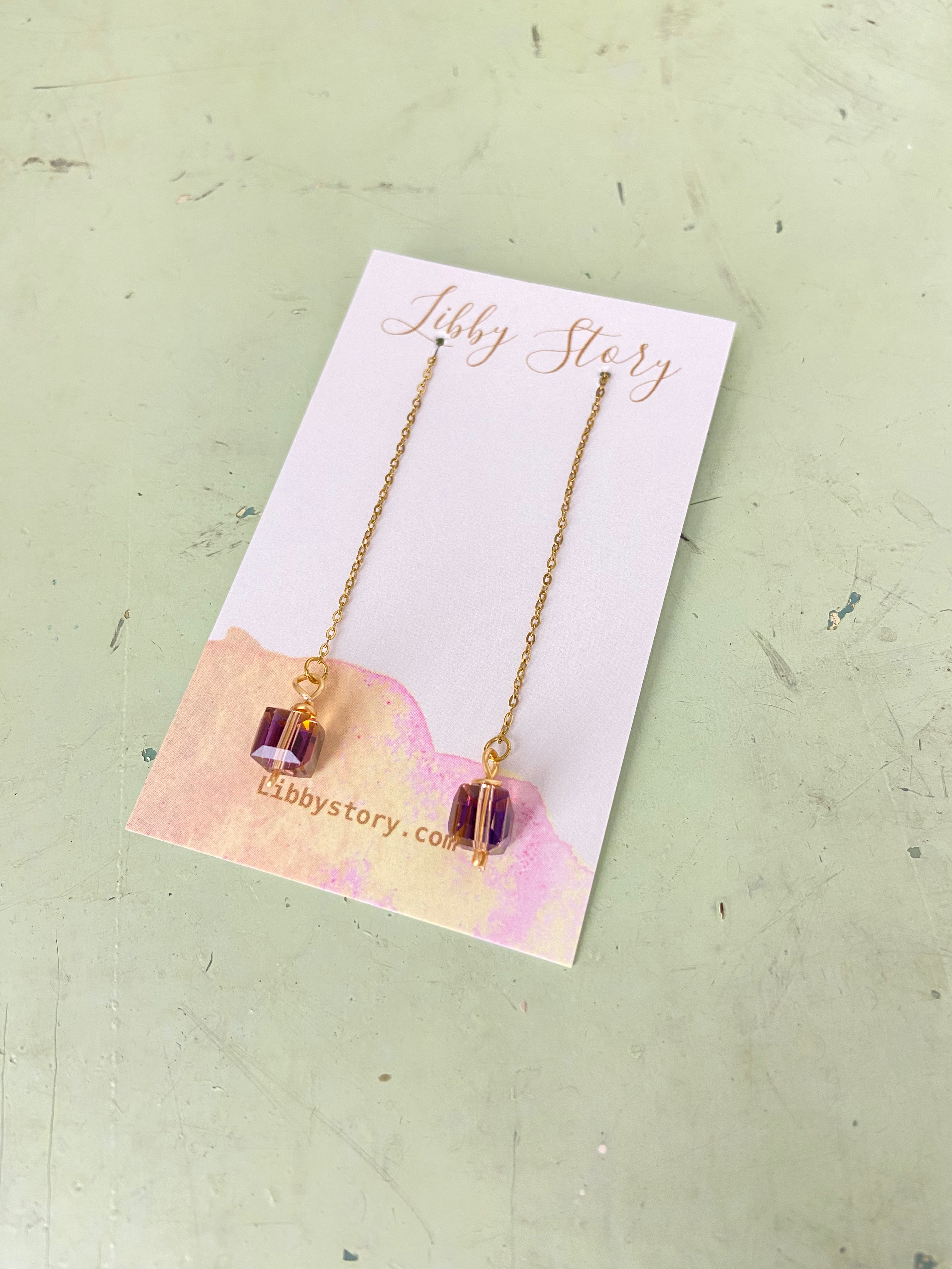 Faceted Cube Threader Earrings