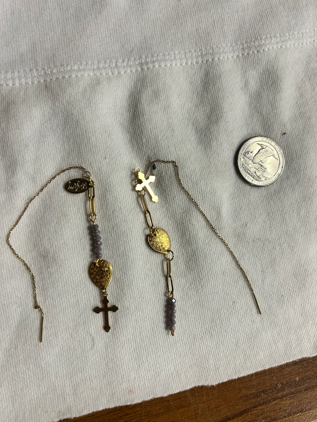 Faceted Glass & Cross Mismatch Threader Earrings