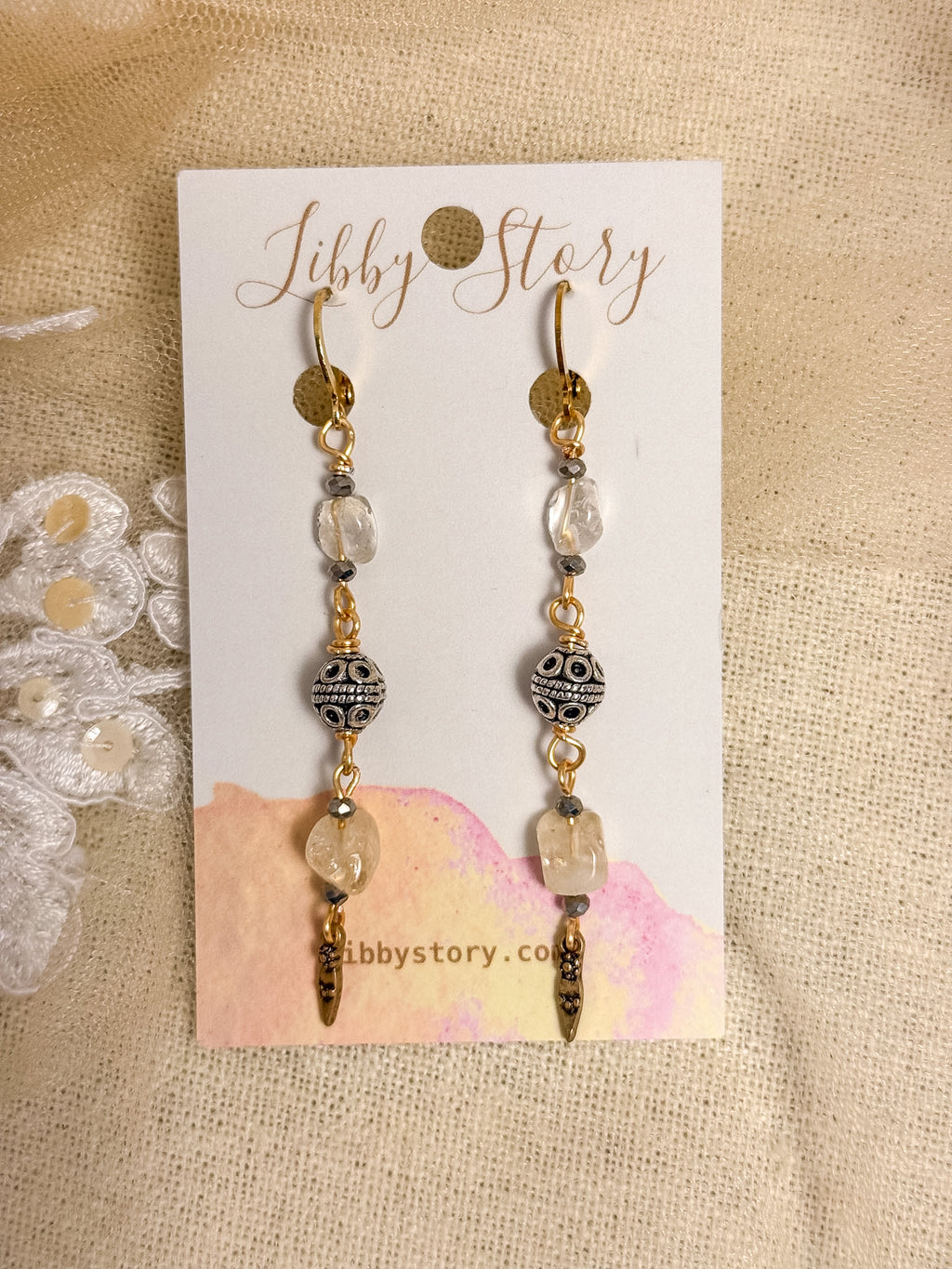 Handmade Citrine & Silver Boho Earrings