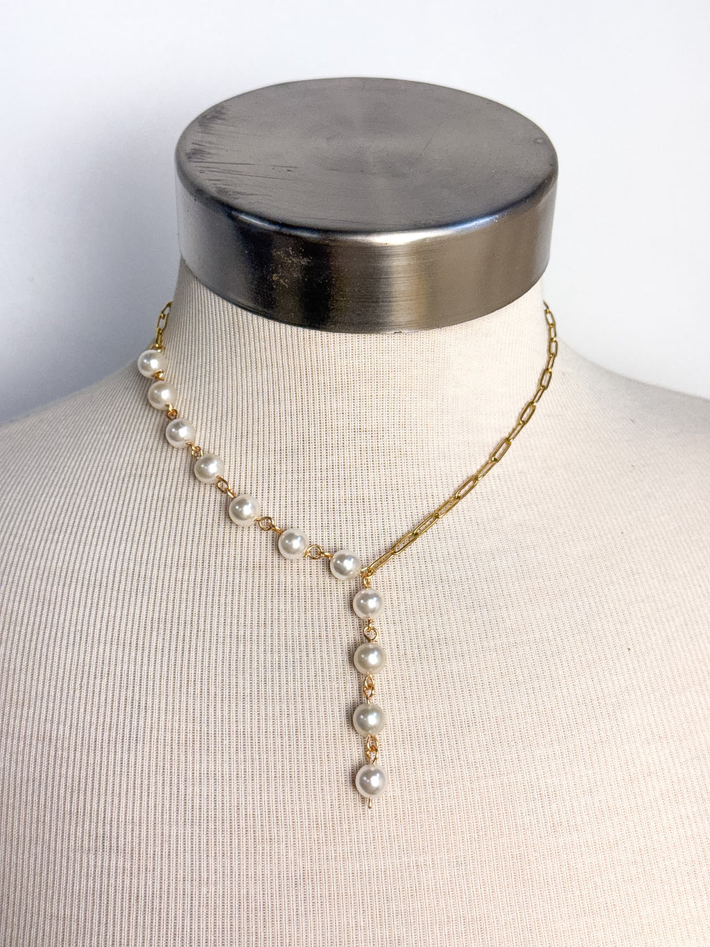 Handmade Medium Glass Pearl Lariat Necklace