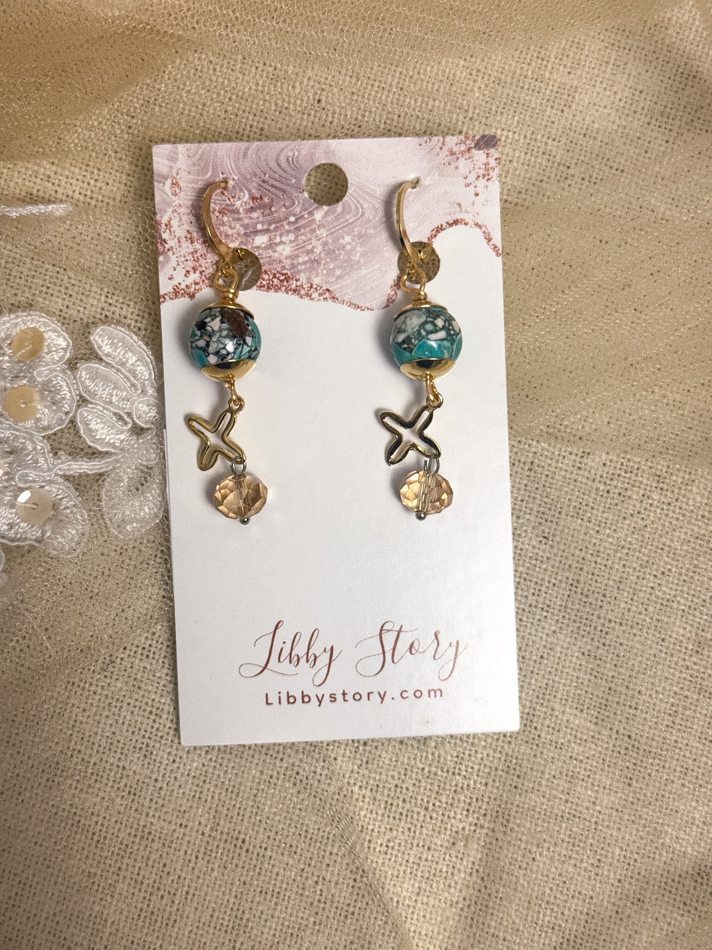 Handmade Resin Bead & Crosses Earrings