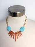 Handmade Turquoise & Coral Dagger Statement Necklace