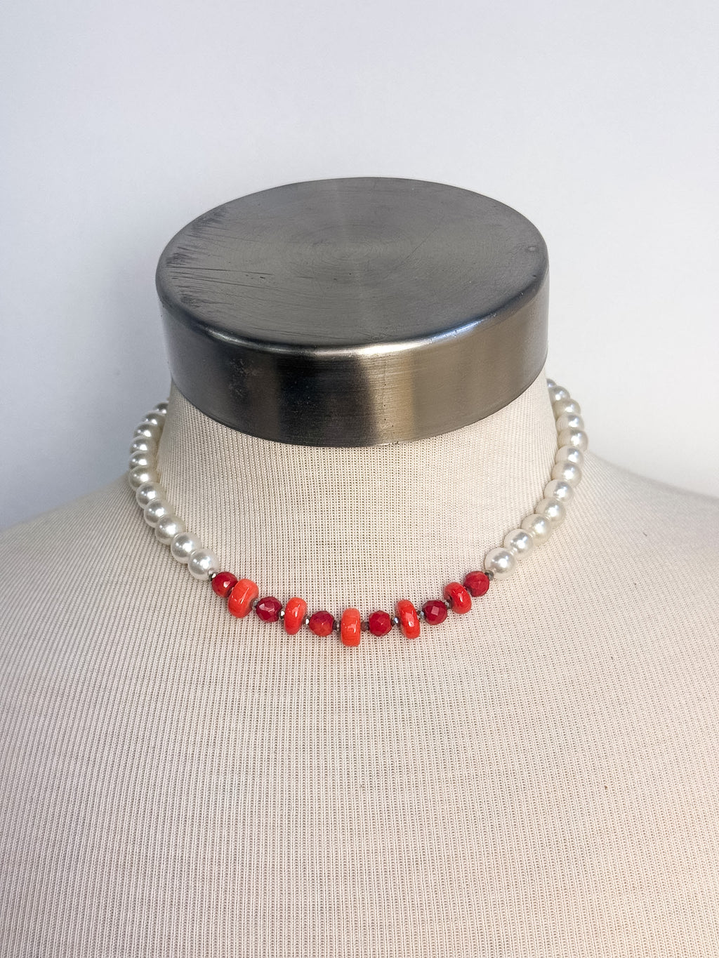 Handmade Coral & Pearl Chunky Necklace