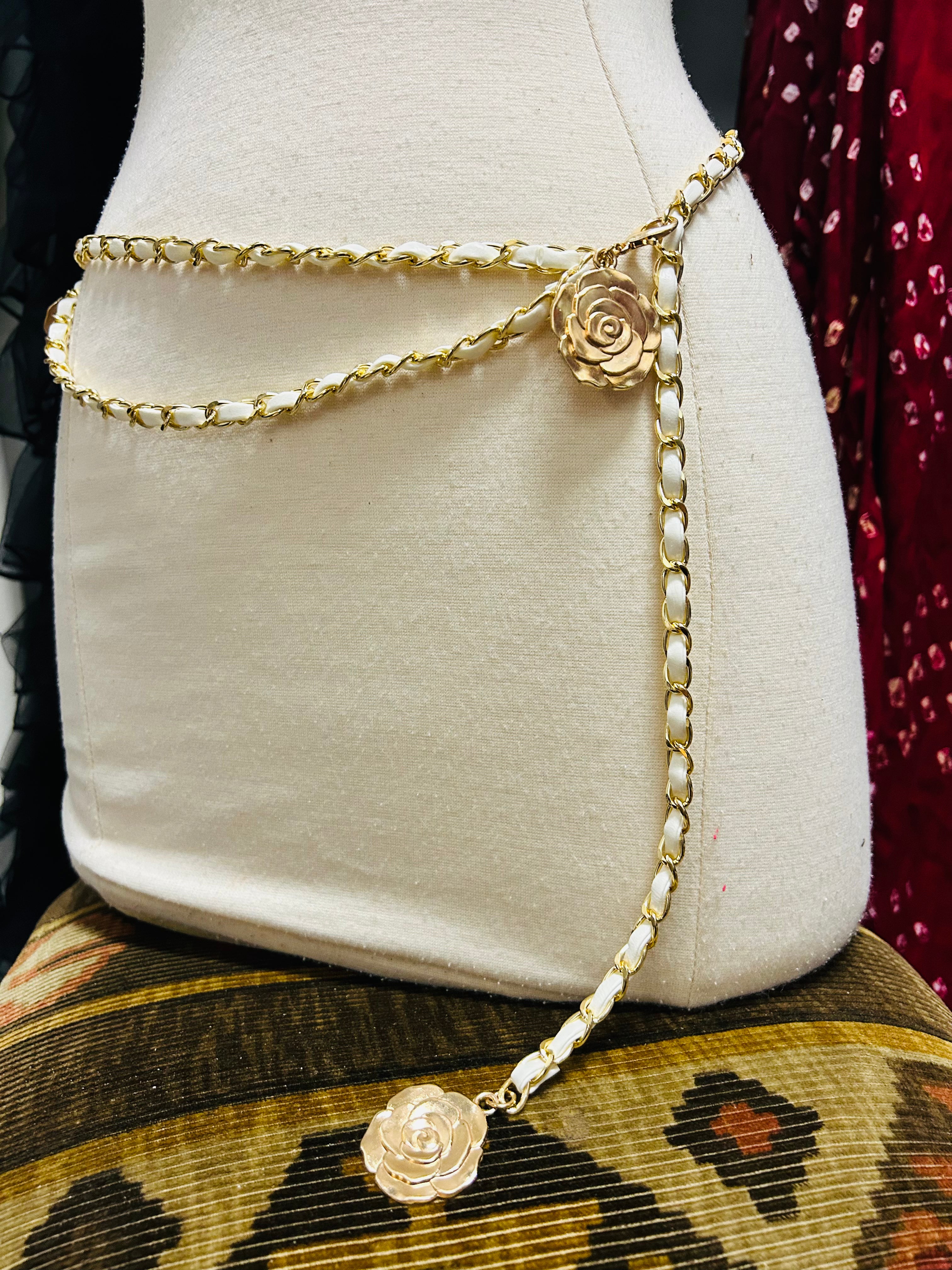 Designer Inspired Chain & Rose Belt