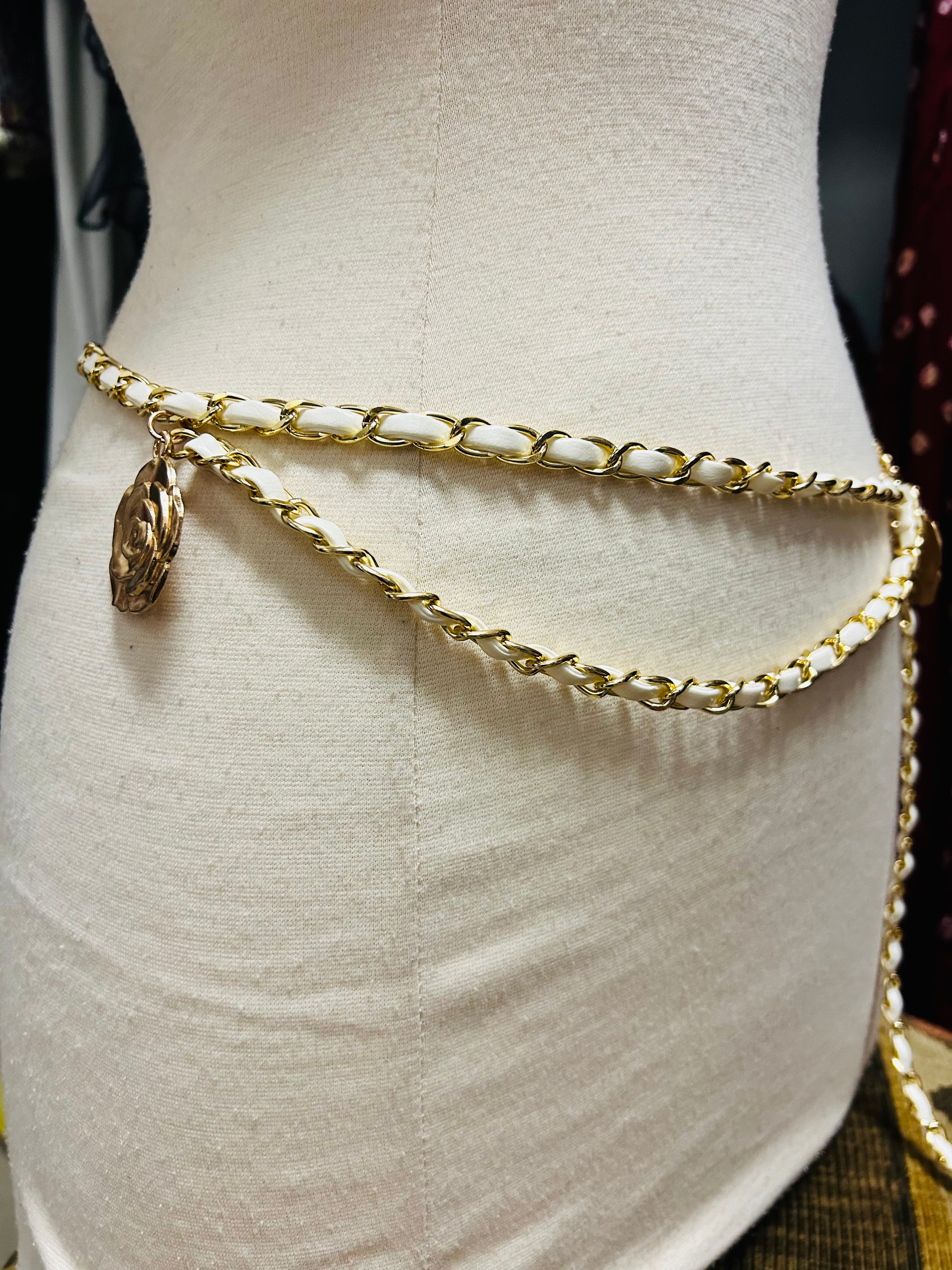 Designer Inspired Chain & Rose Belt