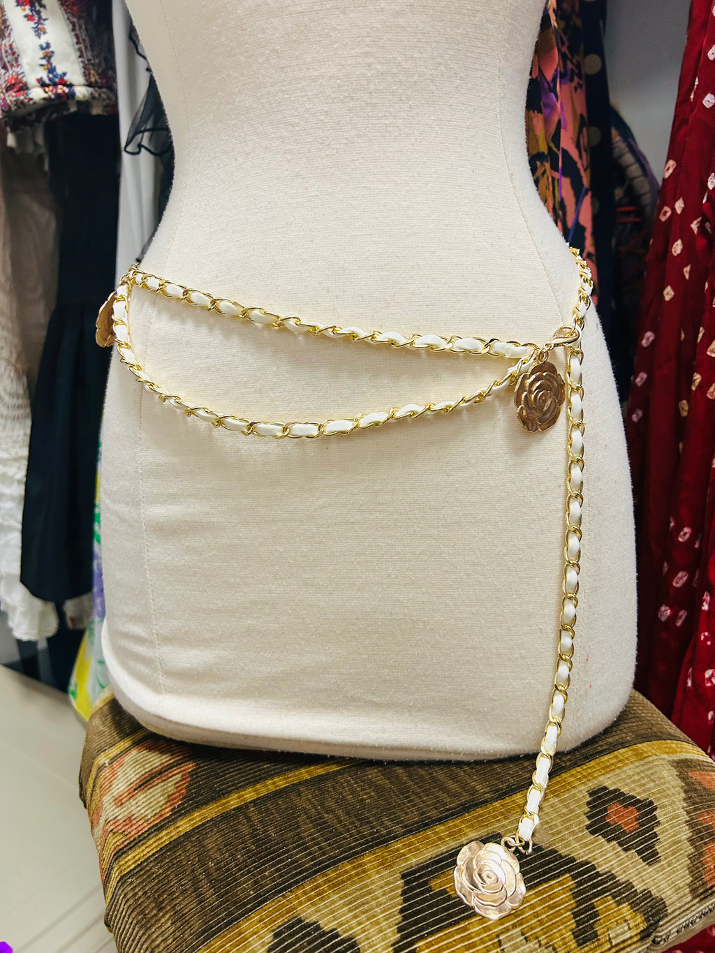 Designer Inspired Chain & Rose Belt
