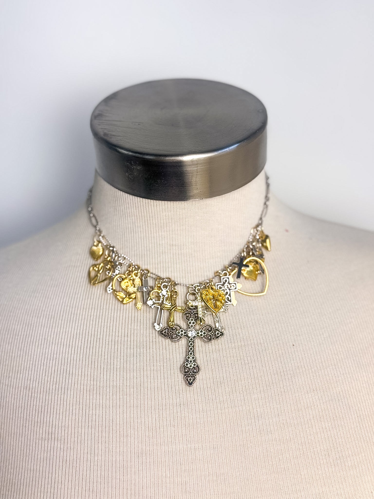 Silver/Gold Cross Heart Charm Necklace