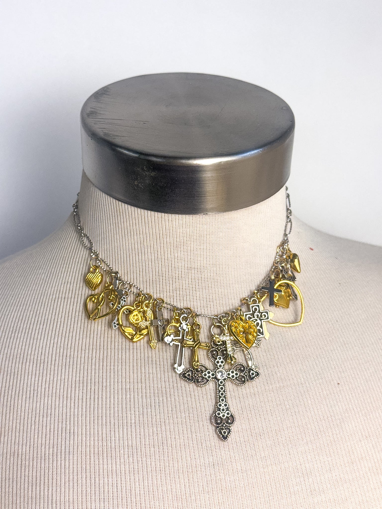Silver/Gold Cross Heart Charm Necklace