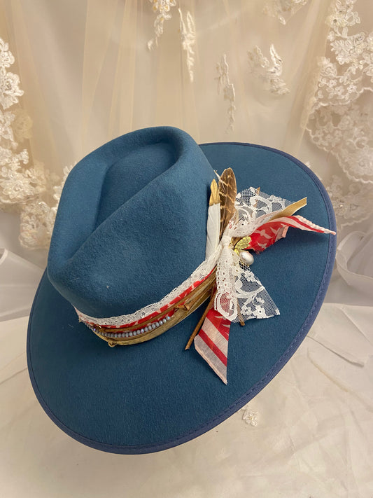 OOAK Birds and Bees 100% Wool Stiff Brim Hat