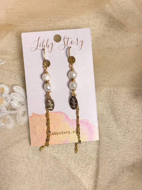 Handmade Medium Freshwater Pearl & Chain Fringe Earrings