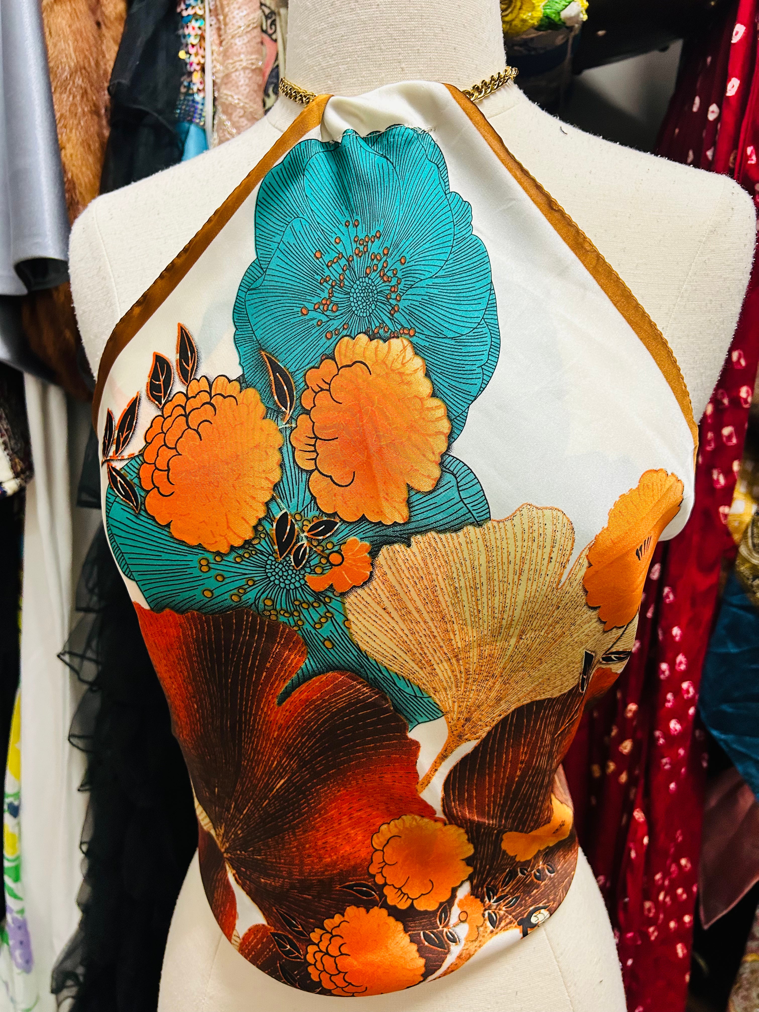 OOAK Vintage Satin Scarf Top