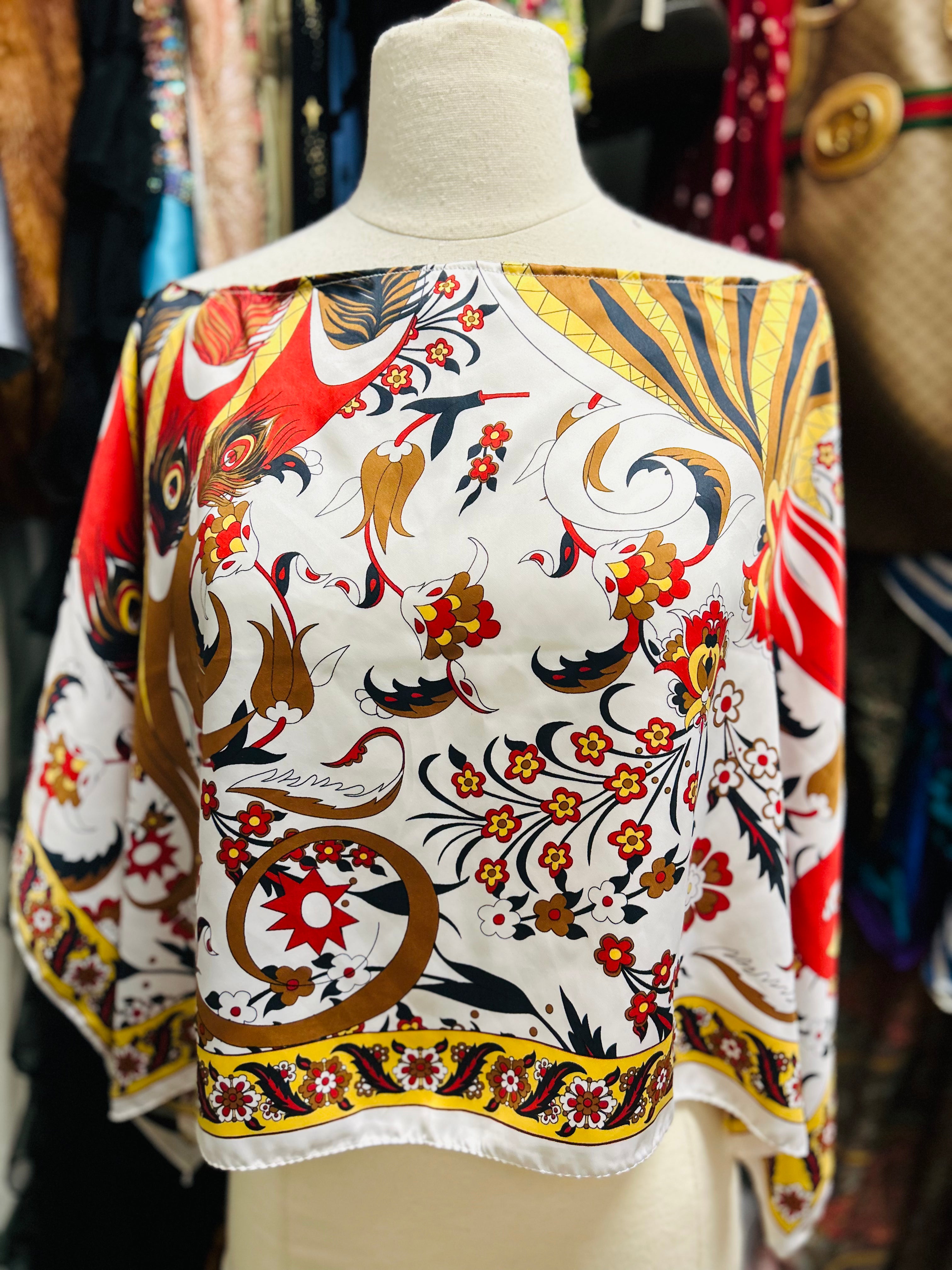 OOAK Turkish Silk Printed Poncho Scarf Top