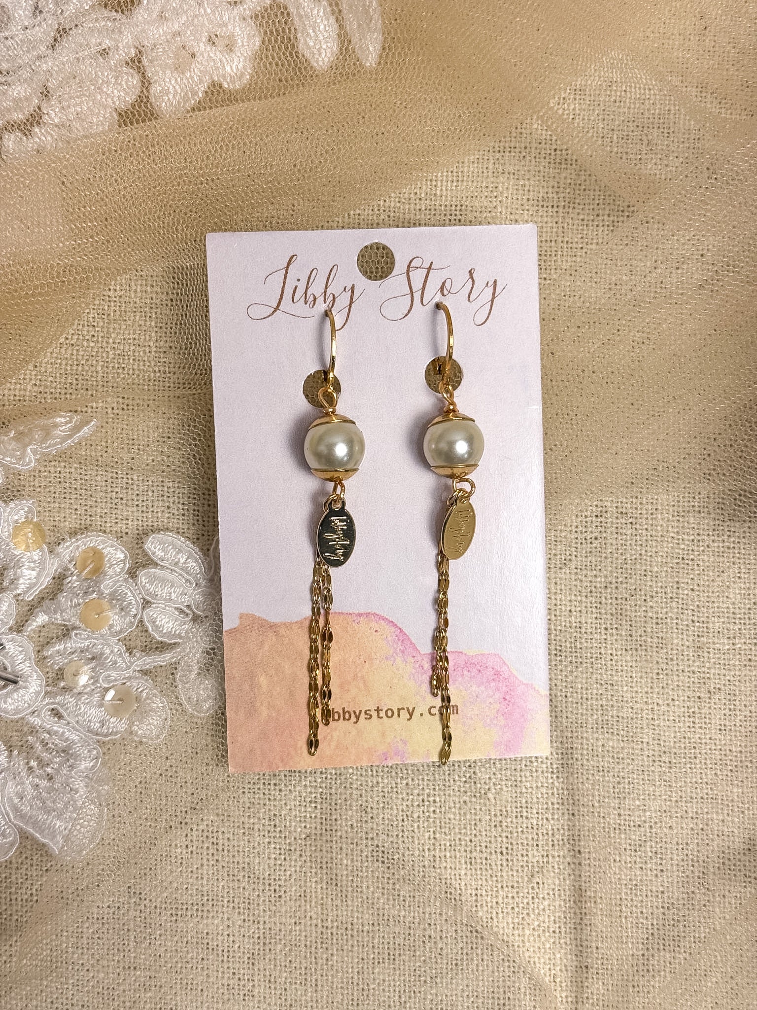 Handmade Glass Pearl Chain Fringe Earrings