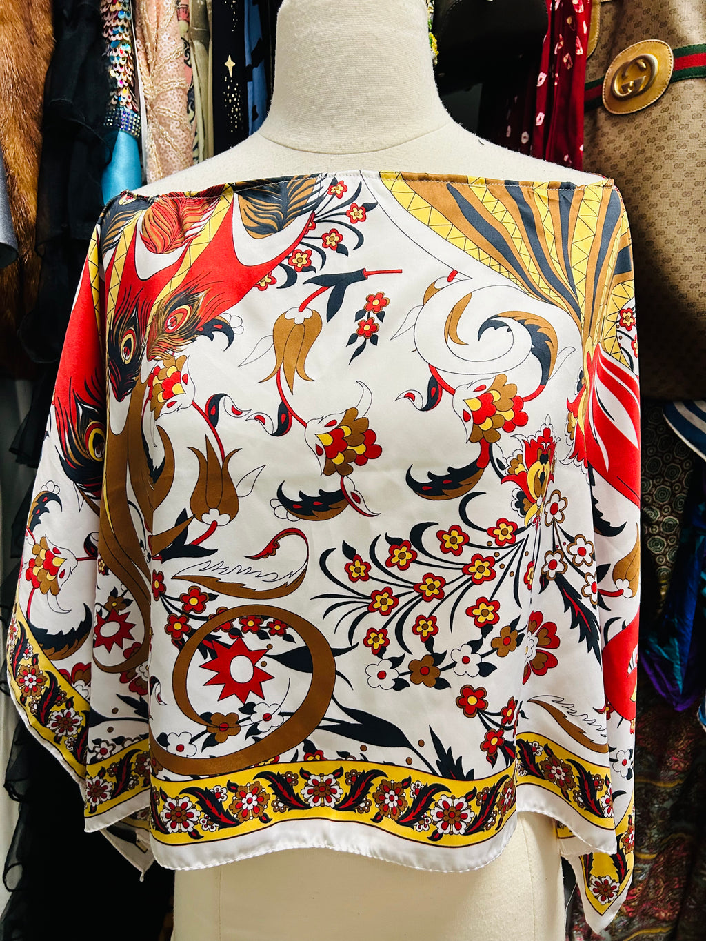 OOAK Turkish Silk Printed Poncho Scarf Top