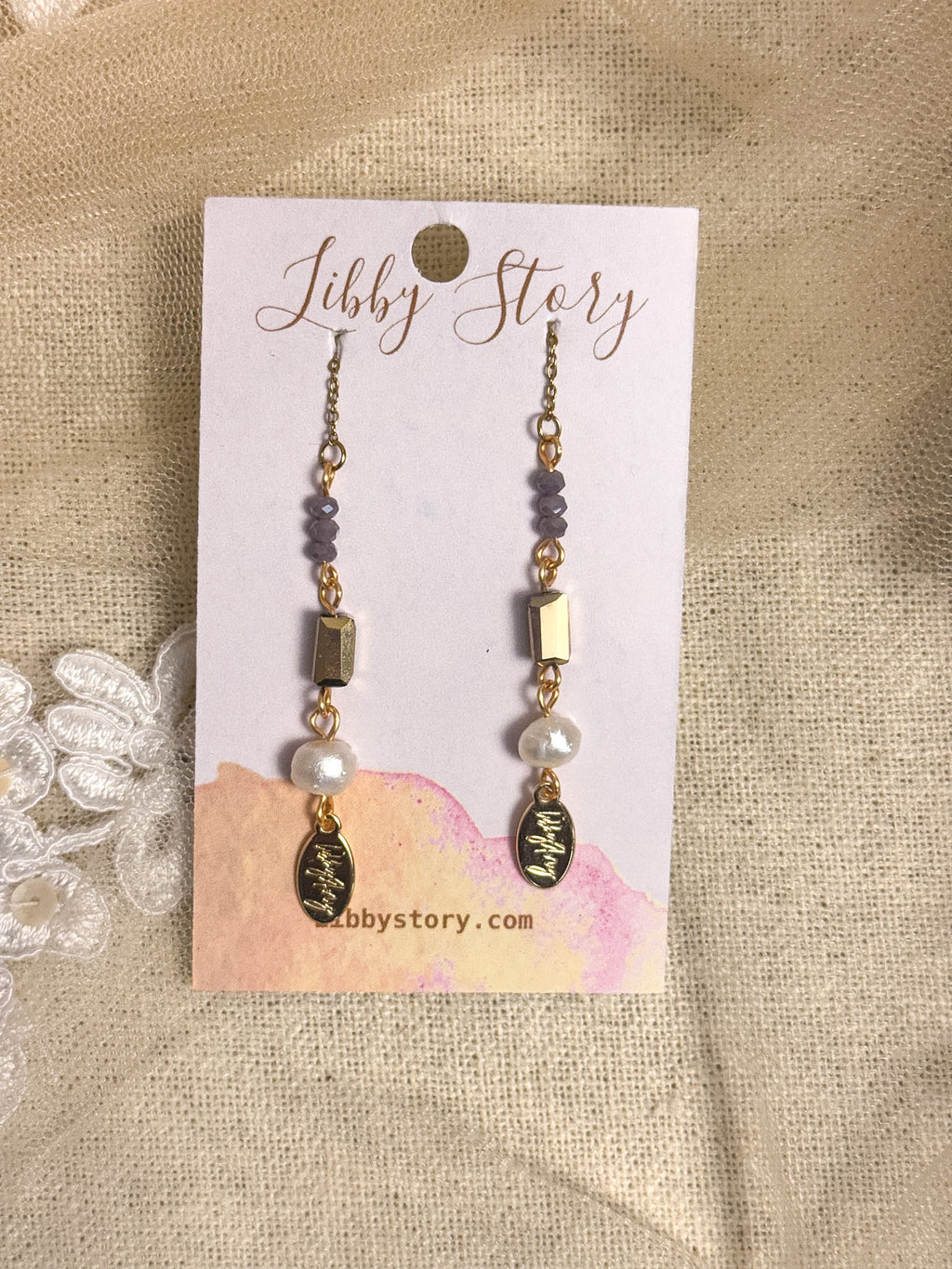 Handmade Pearl & Glass Threader Earrings