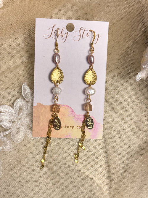Handmade Pearls & Shield Fringe Earrings