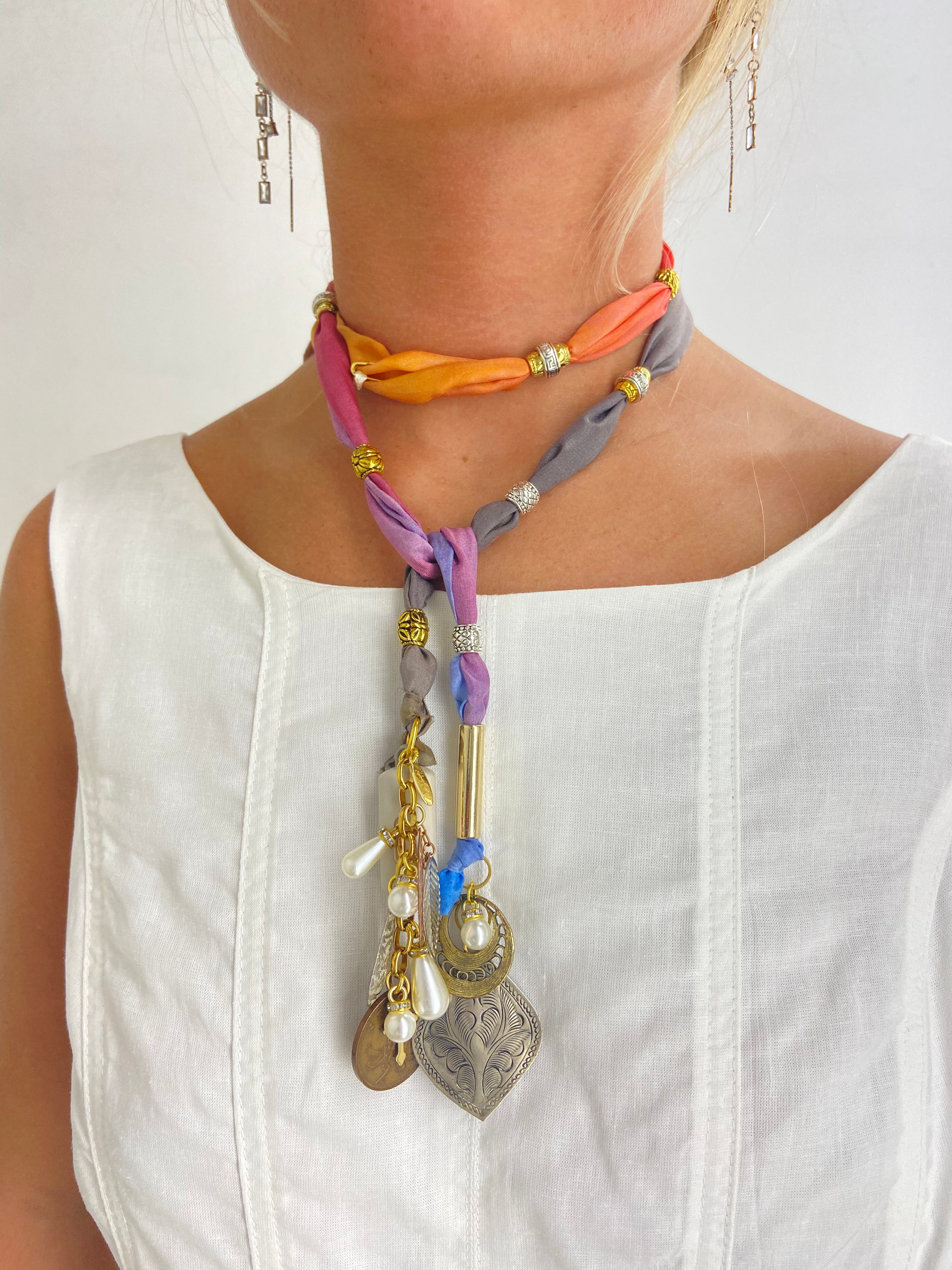 OOAK Silk Scarf Wrap Necklace or Belt
