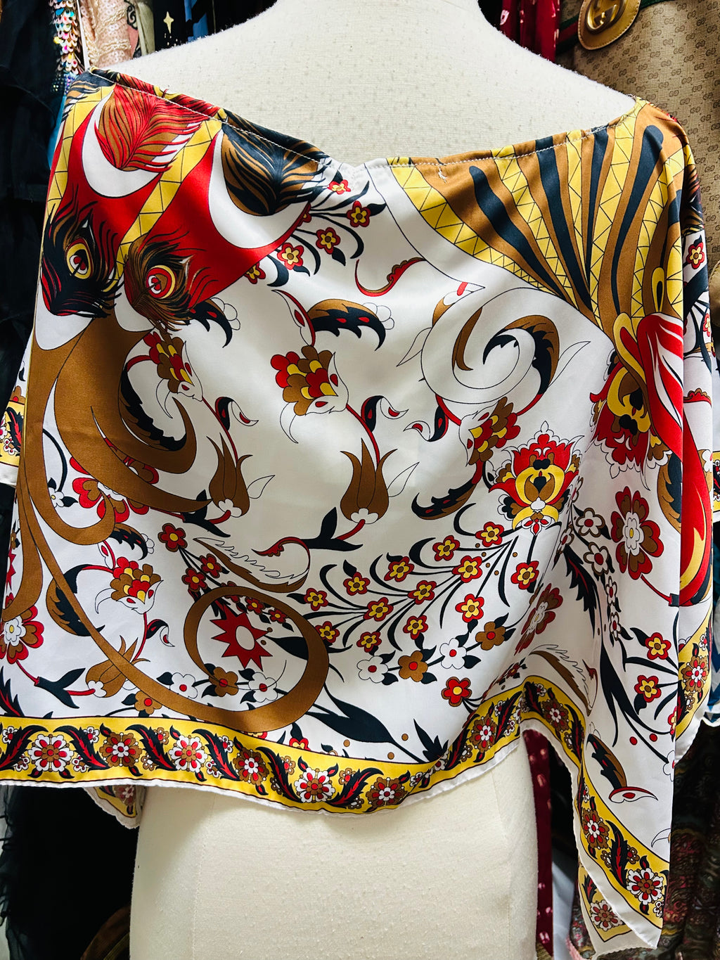 OOAK Turkish Silk Printed Poncho Scarf Top