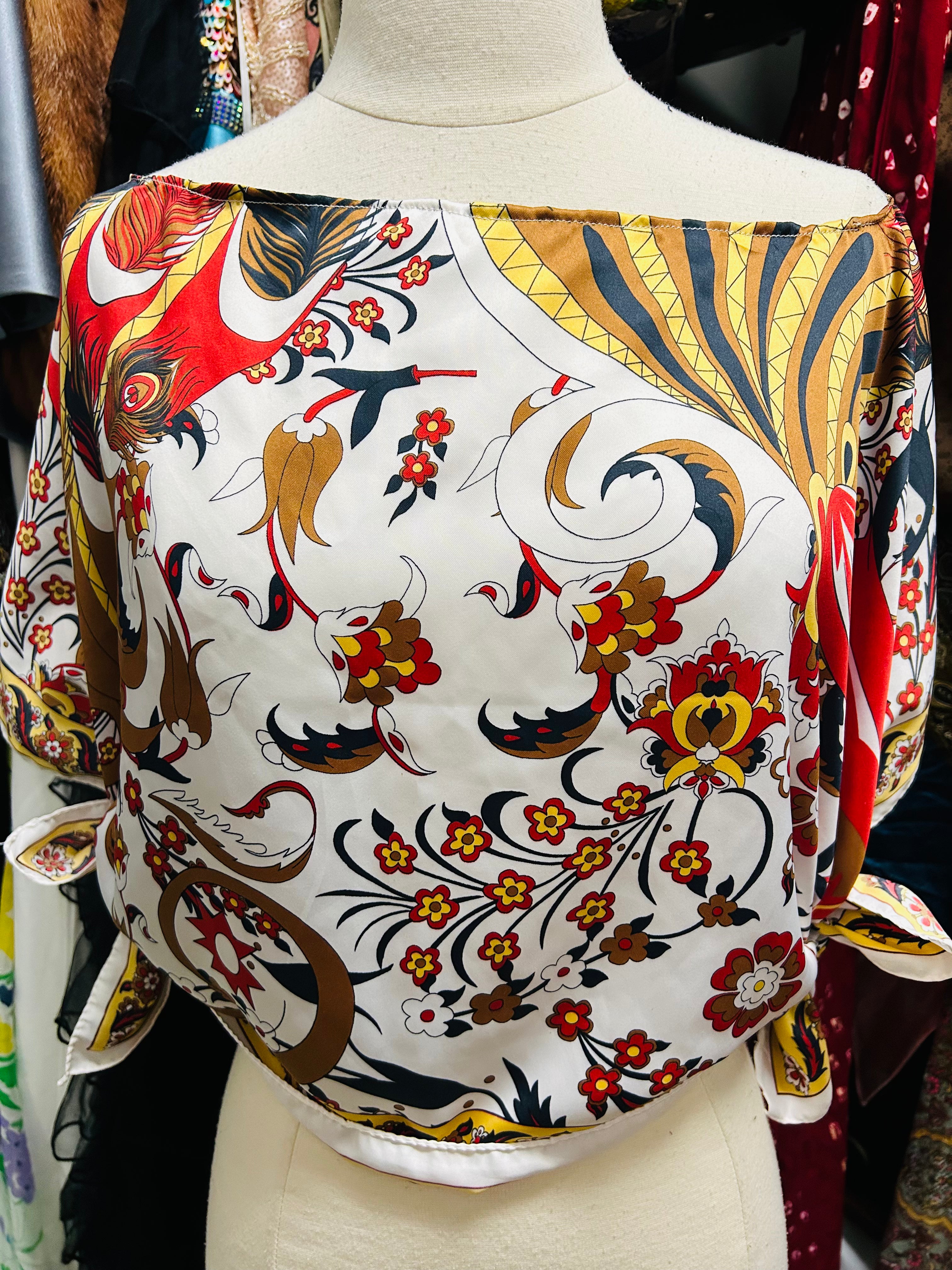 OOAK Turkish Silk Printed Poncho Scarf Top