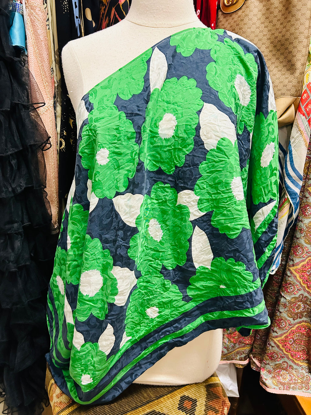 OOAK Silk Green Floral Poncho Scarf Top