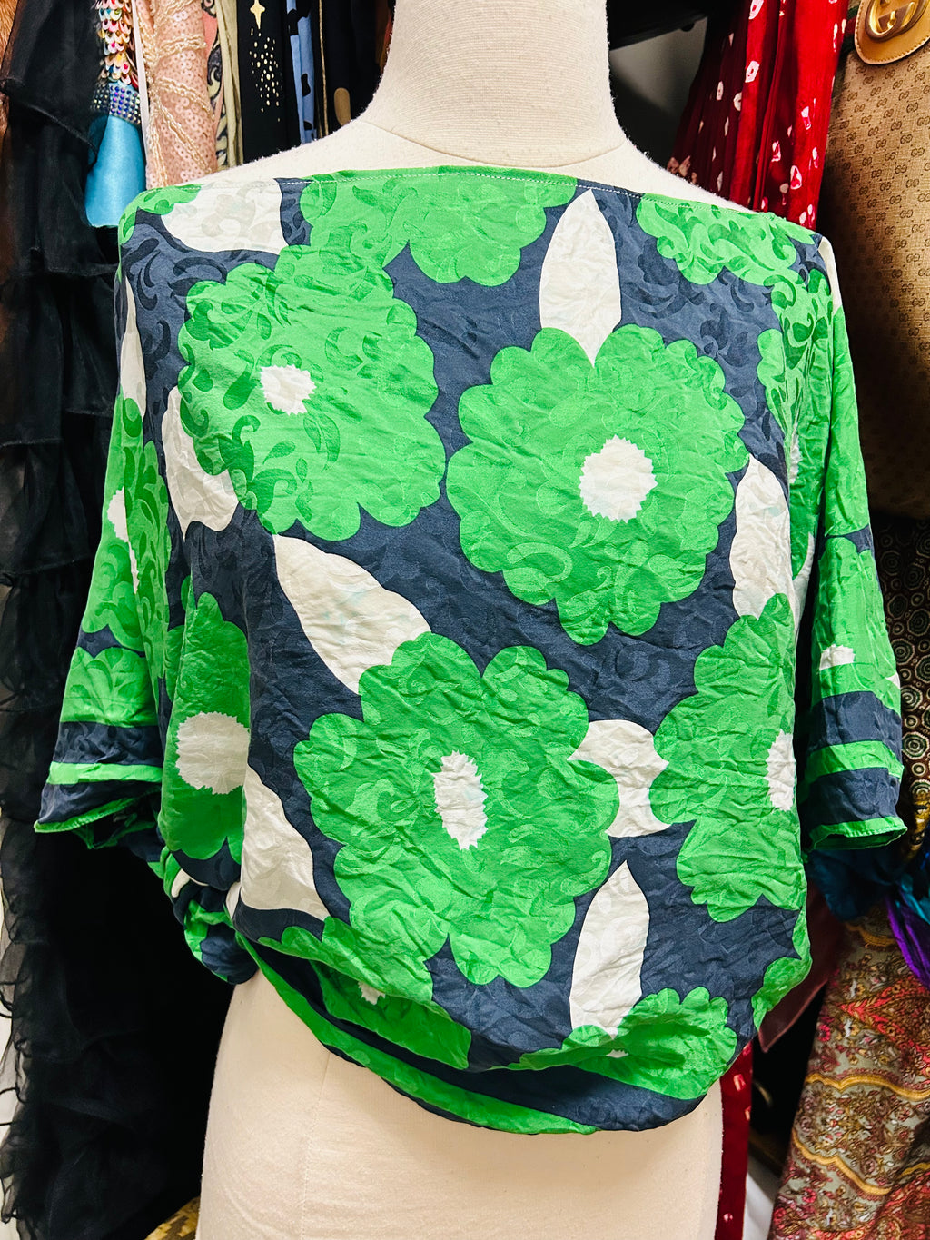 OOAK Silk Green Floral Poncho Scarf Top
