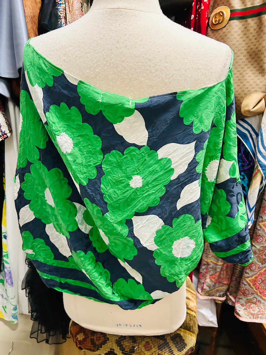 OOAK Silk Green Floral Poncho Scarf Top
