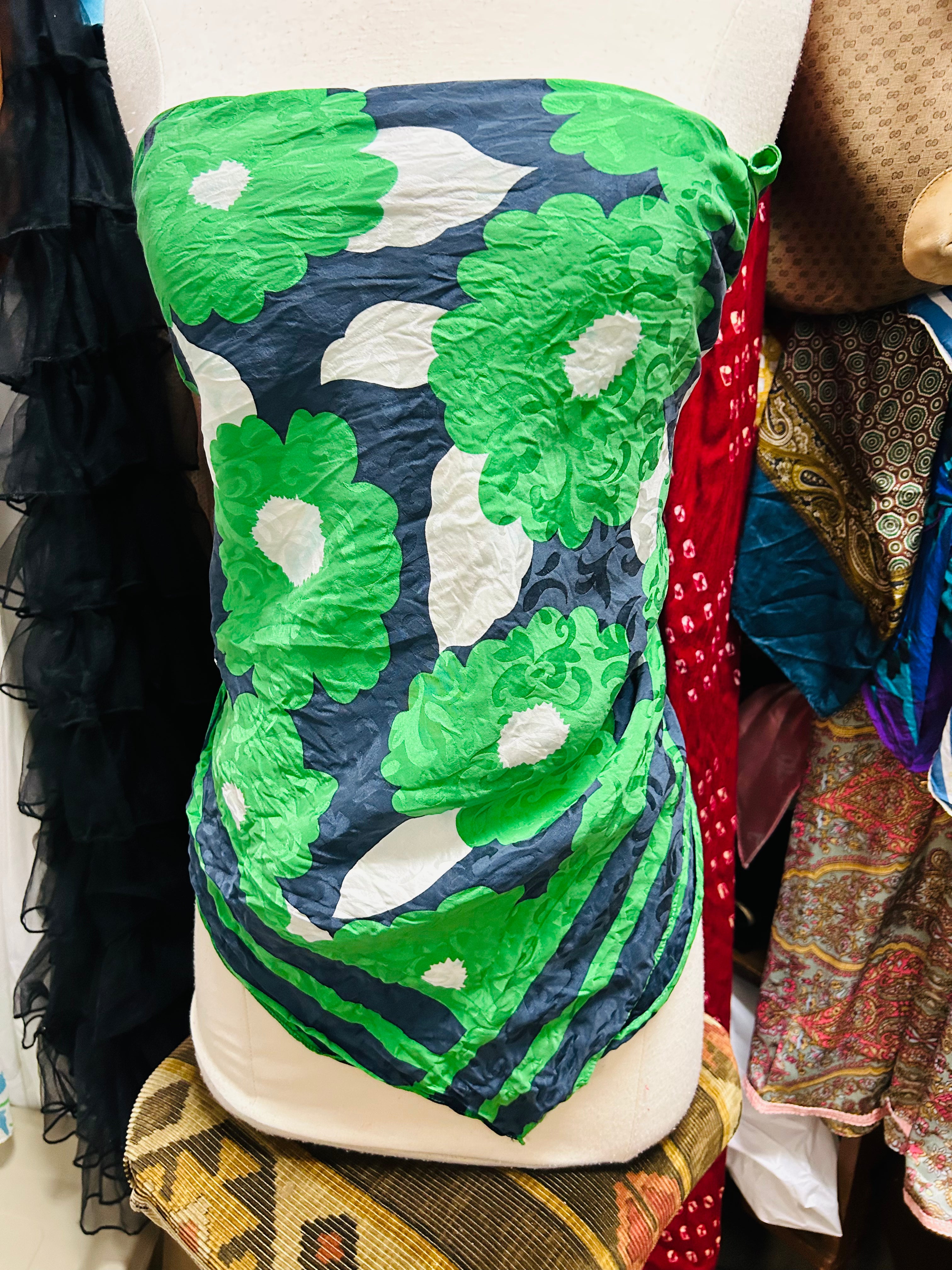 OOAK Silk Green Floral Poncho Scarf Top