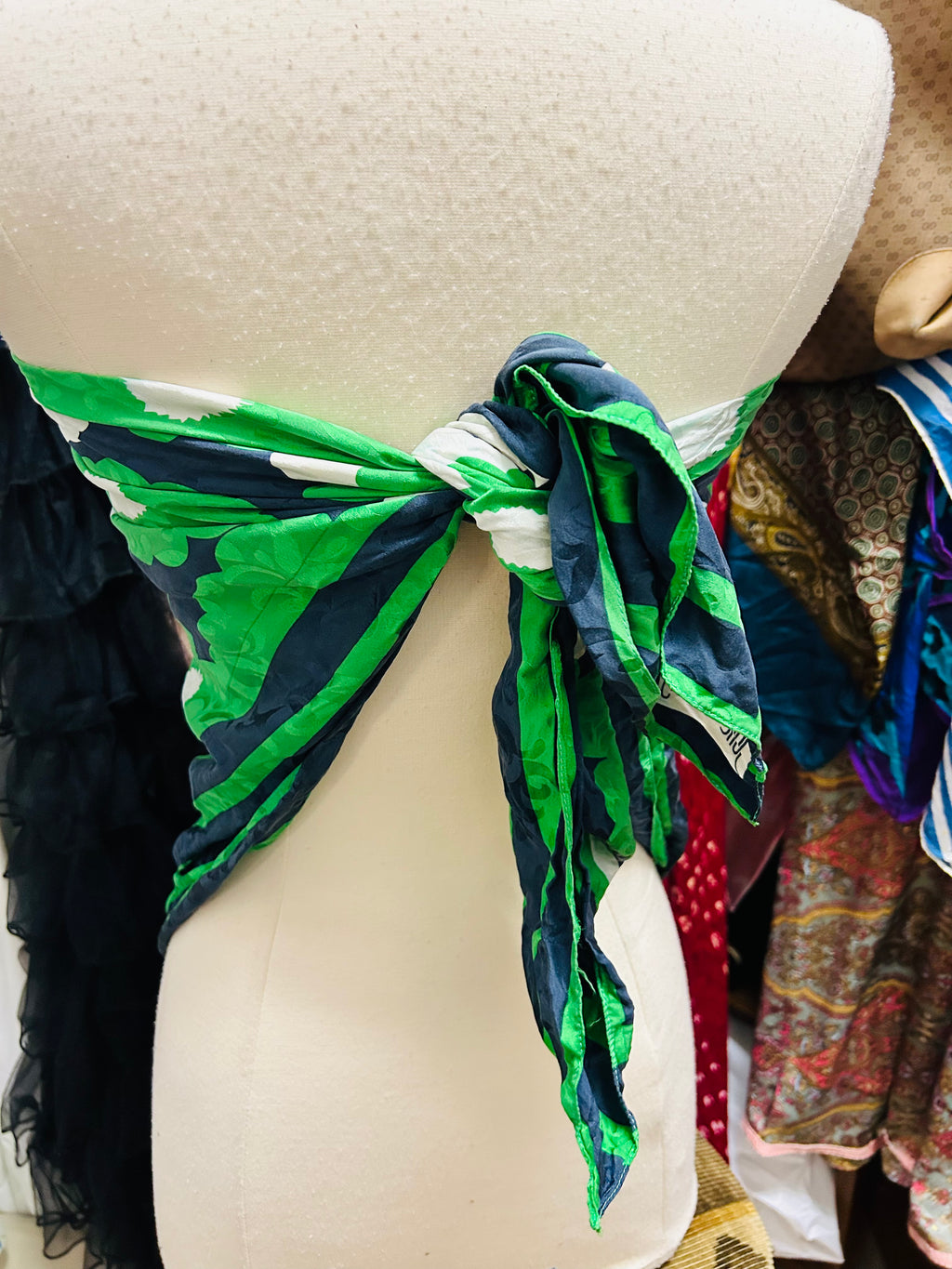 OOAK Silk Green Floral Poncho Scarf Top