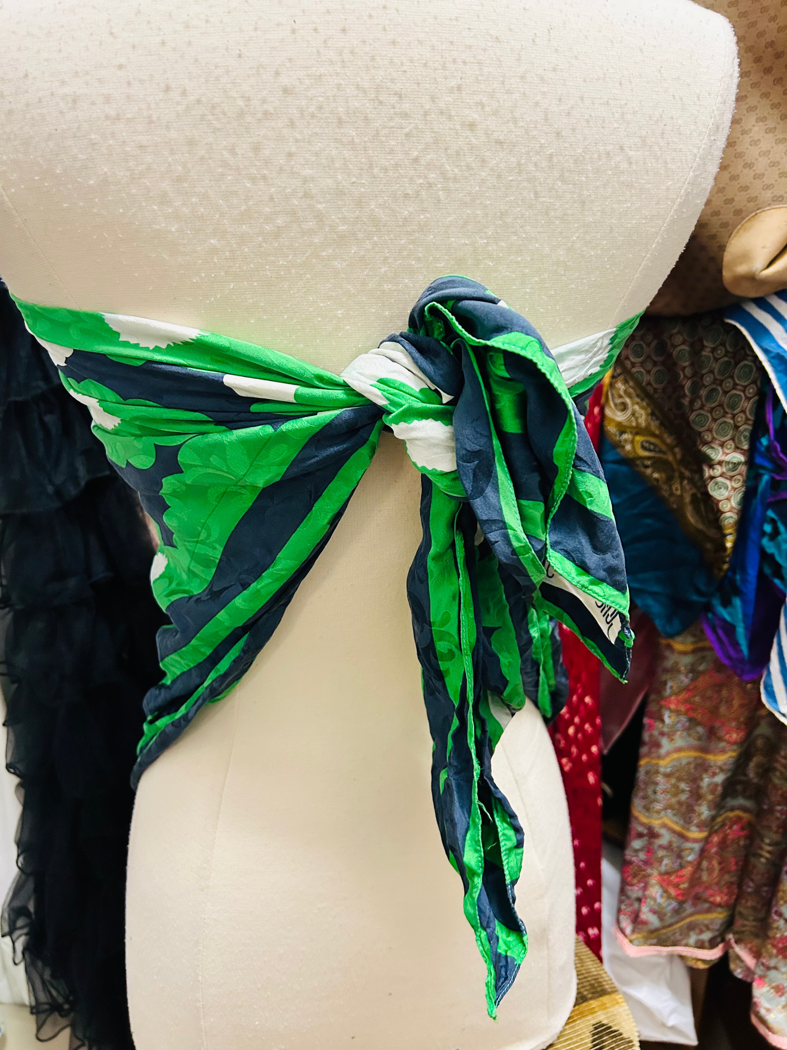 OOAK Silk Green Floral Poncho Scarf Top