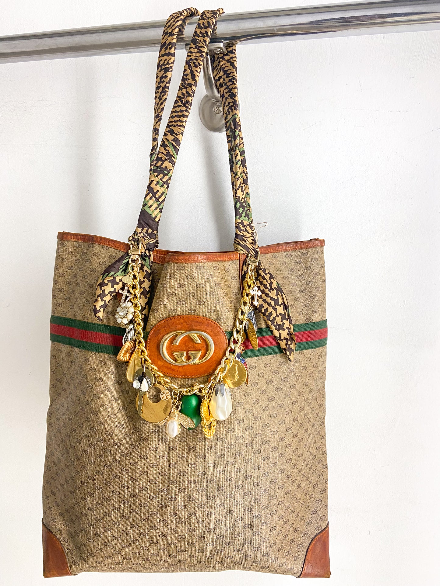 OOAK Authentic Vintage Gucci Bag with Scarf Wrapped Handles