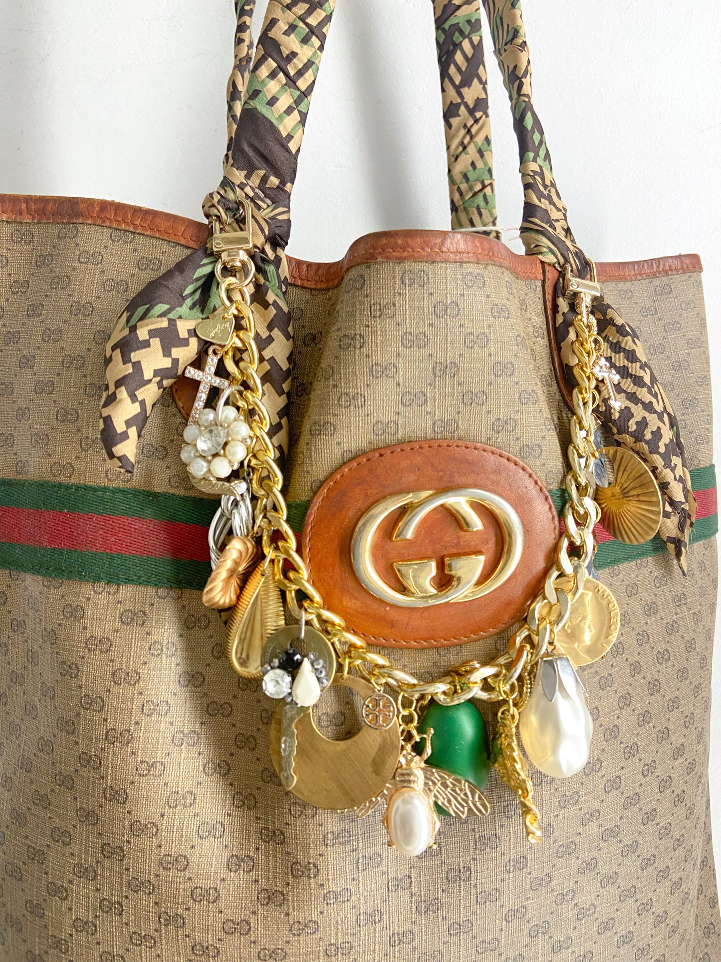 OOAK Authentic Vintage Gucci Bag with Scarf Wrapped Handles