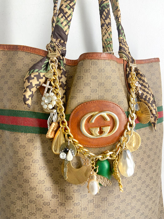 OOAK Authentic Vintage Gucci Bag with Scarf Wrapped Handles