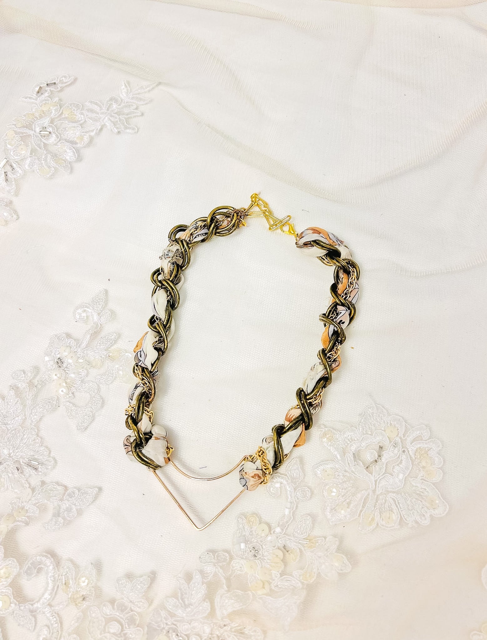 OOAK Vintage Silk Scarf and Bulky Chain Necklace