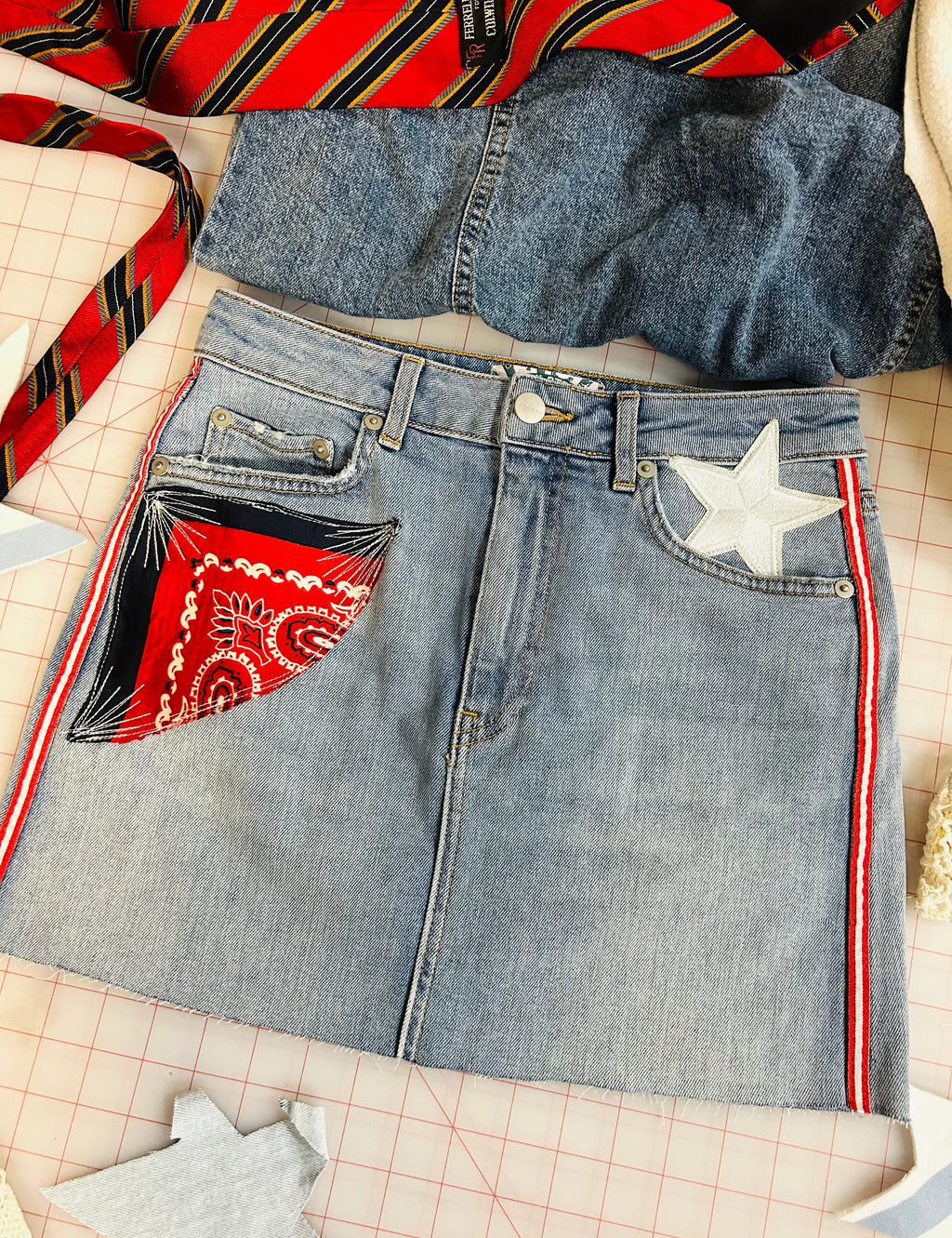 OOAK Stripe Side Denim Skirt