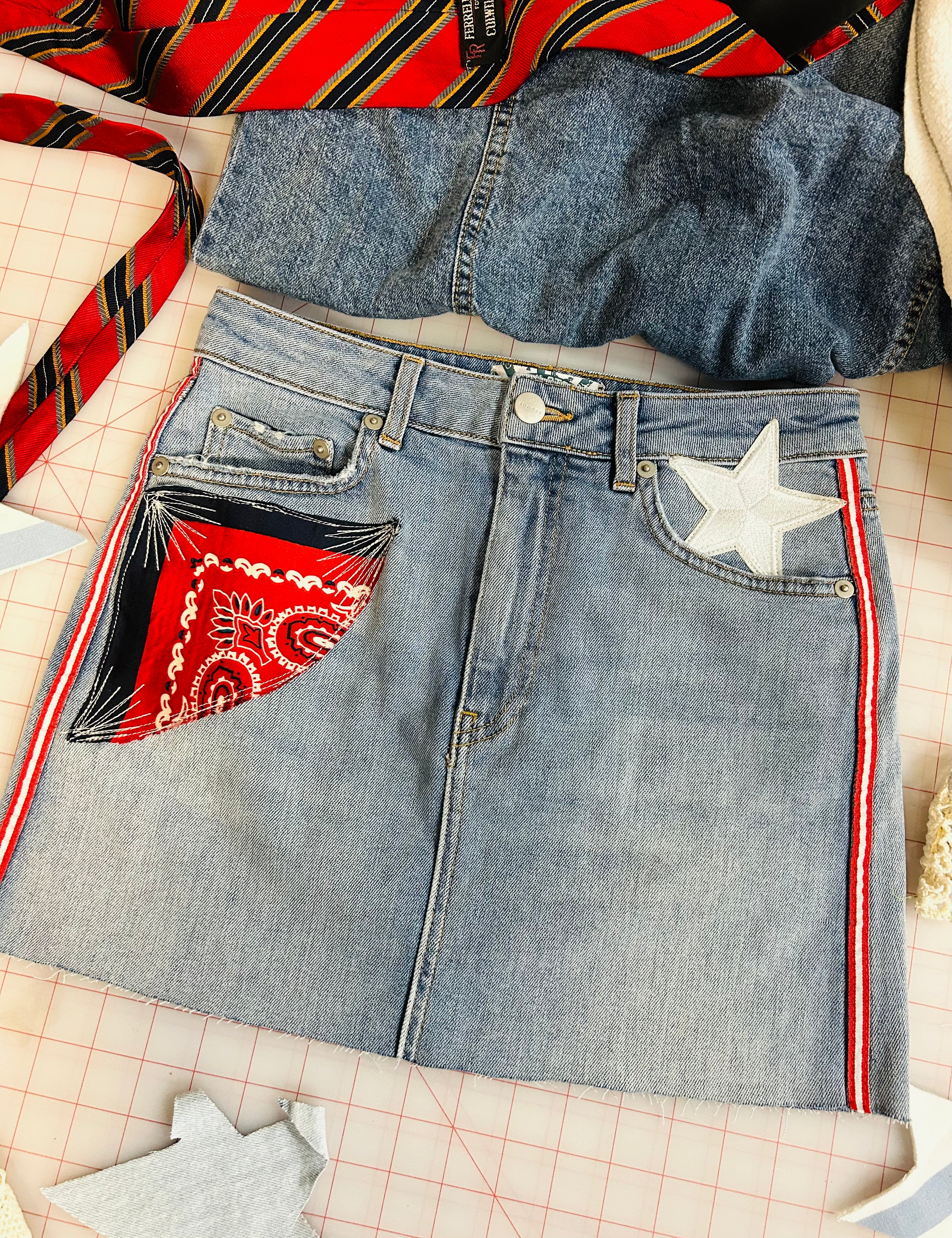OOAK Stripe Side Denim Skirt