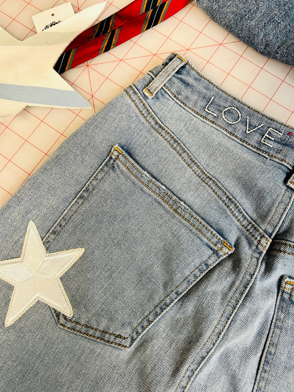 OOAK Stripe Side Denim Skirt