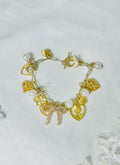 Gold Heart Bow Charm Bracelet w/ Pearls
